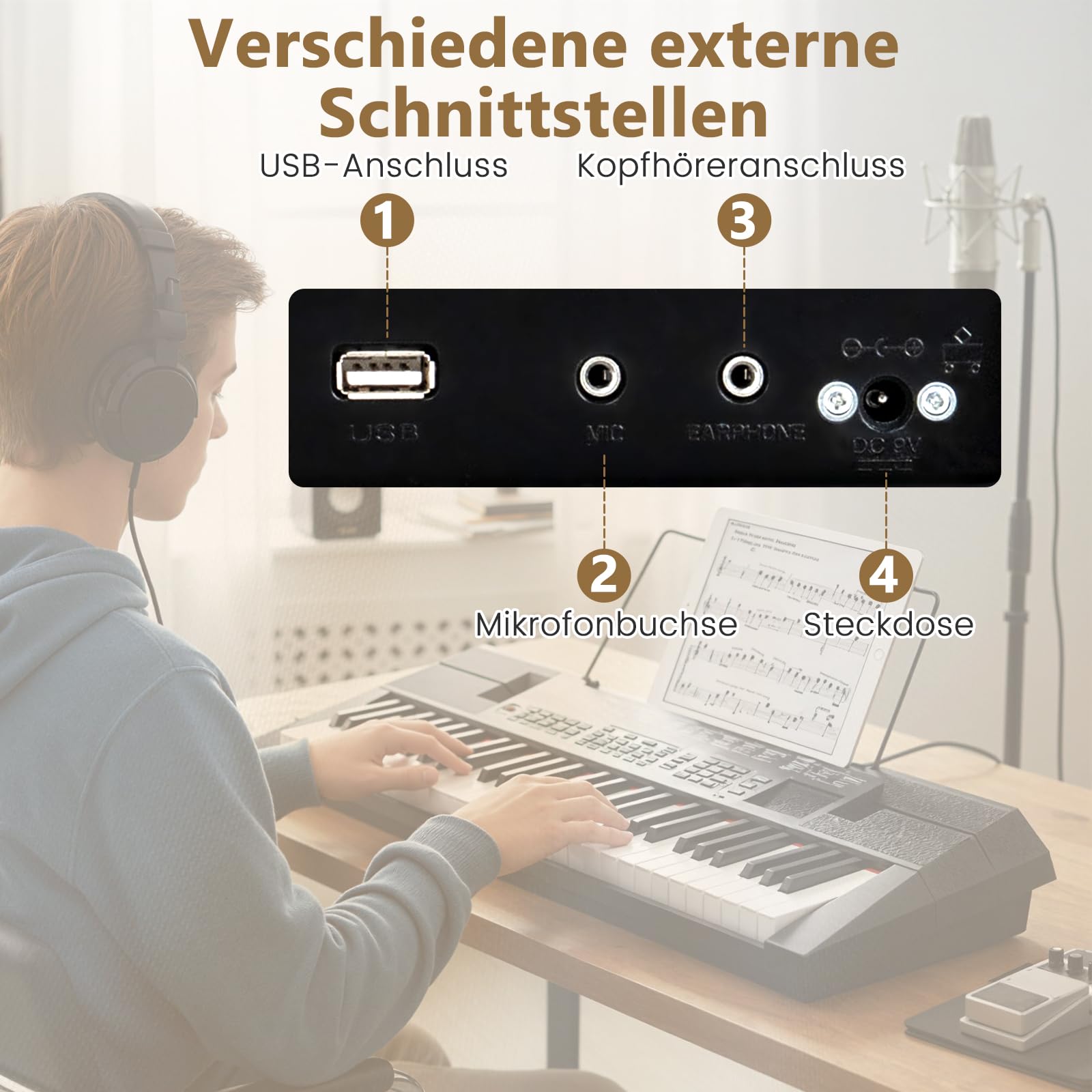 COSTWAY Keyboard Piano 54 Tasten, Digitalpiano mit 200 Rhythmen, 200 Klangfarben & 60 Demos, Klavier mit Lautsprecher, Tragbares E Piano für Anfänger