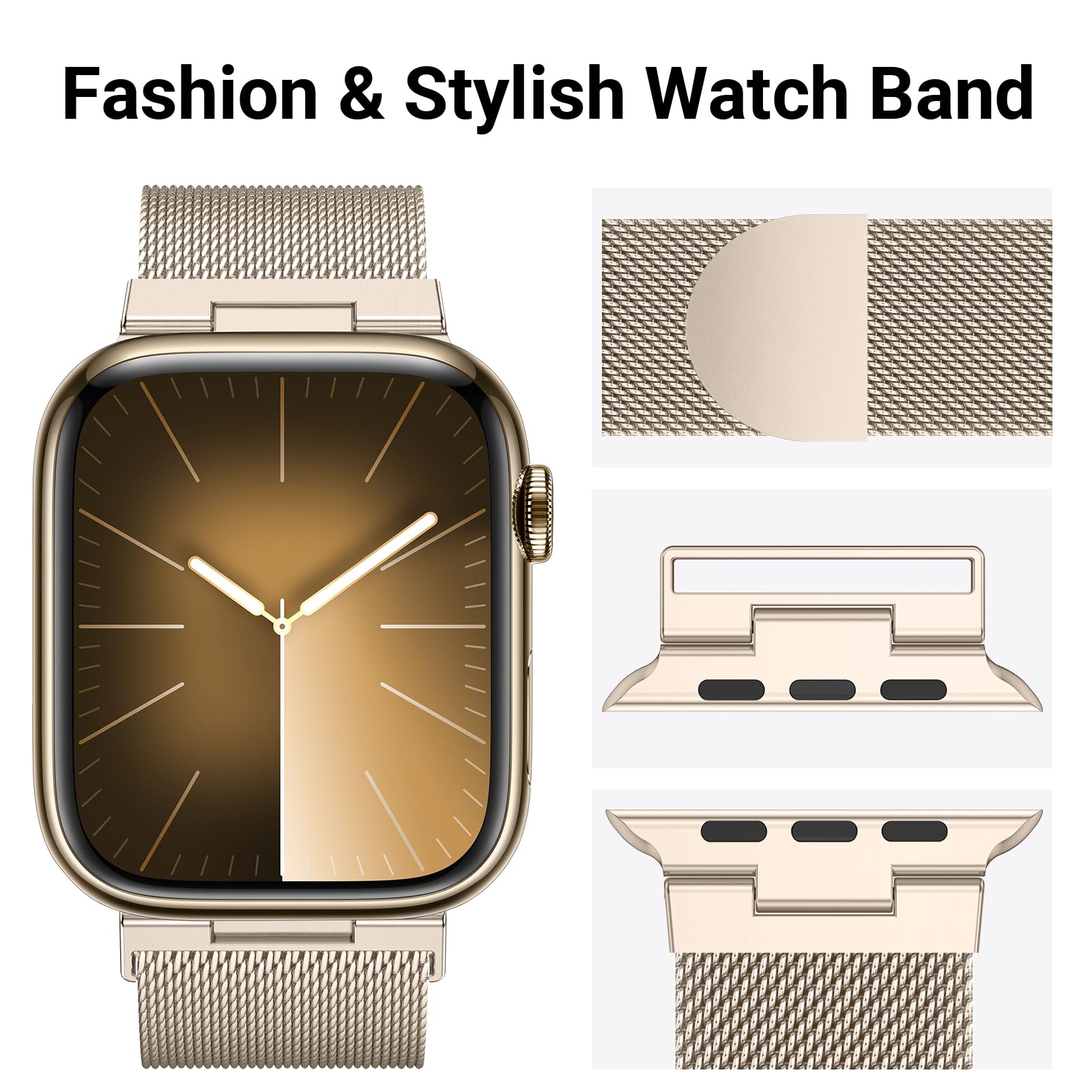 Higgs Metallo Cinturino Compatibile con Cinturino Apple Watch 40mm 38mm 41mm 44mm 42mm 45mm ultra 2 49mm Donna, Cinturini Maglia Milanese Regolabili Magnetiche per iWatch Series SE/2 9 8 7 6 5 4 3 2 1
