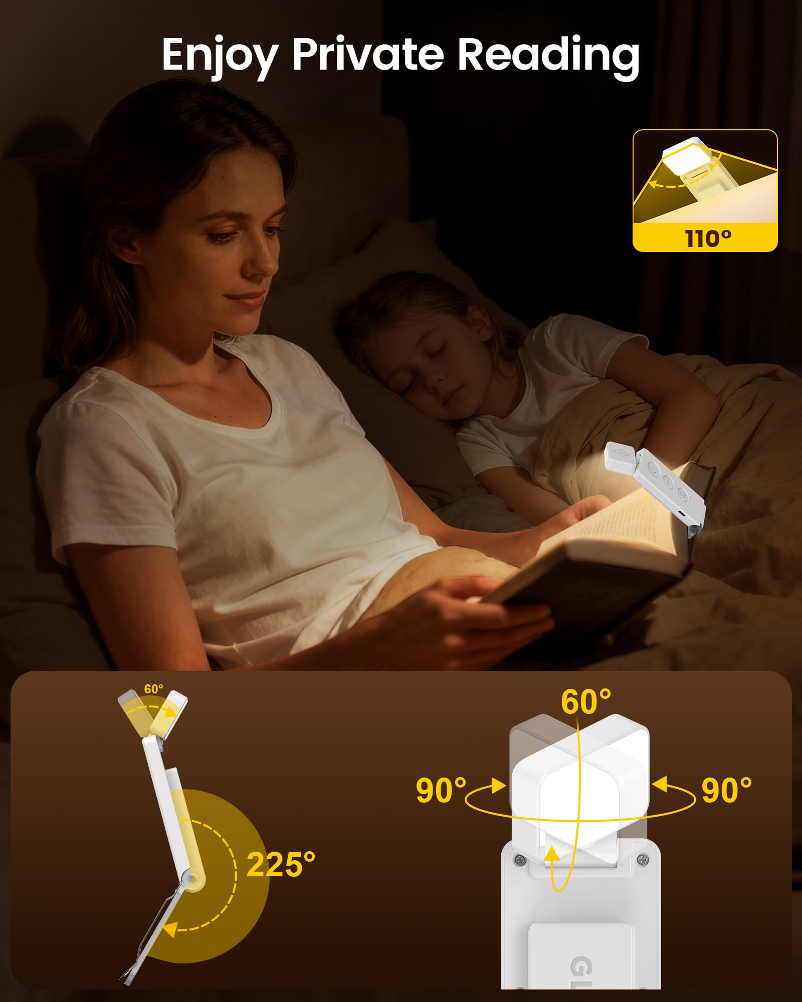 Glocusent Luz de Lectura con 12 LEDs, 5 Colores y 5 Brillos – Hasta 100H, Recargable con Clip para Kindle, Luz para Leer Libros en la Cama, Ojo‑Cuidado