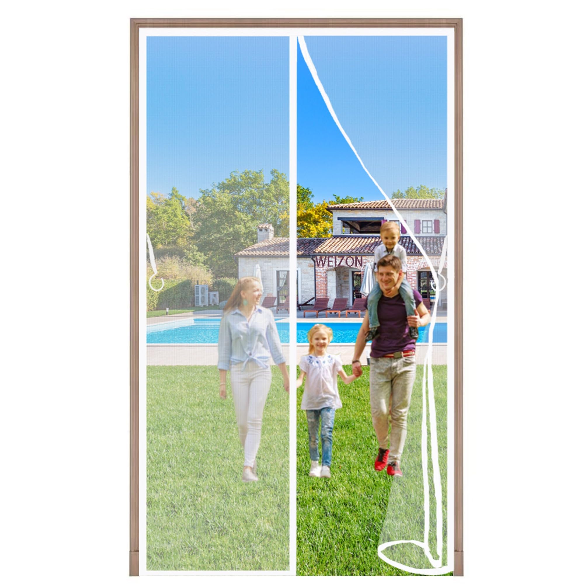 Weizon White A Magnetic Fly Screen Door 125X205cm(49X81inch) With Magnets Heavy Duty Mesh Curtain,Automatically Tight Closure,Dogs Pets Friendly Door Fly Screen- Easy To Install