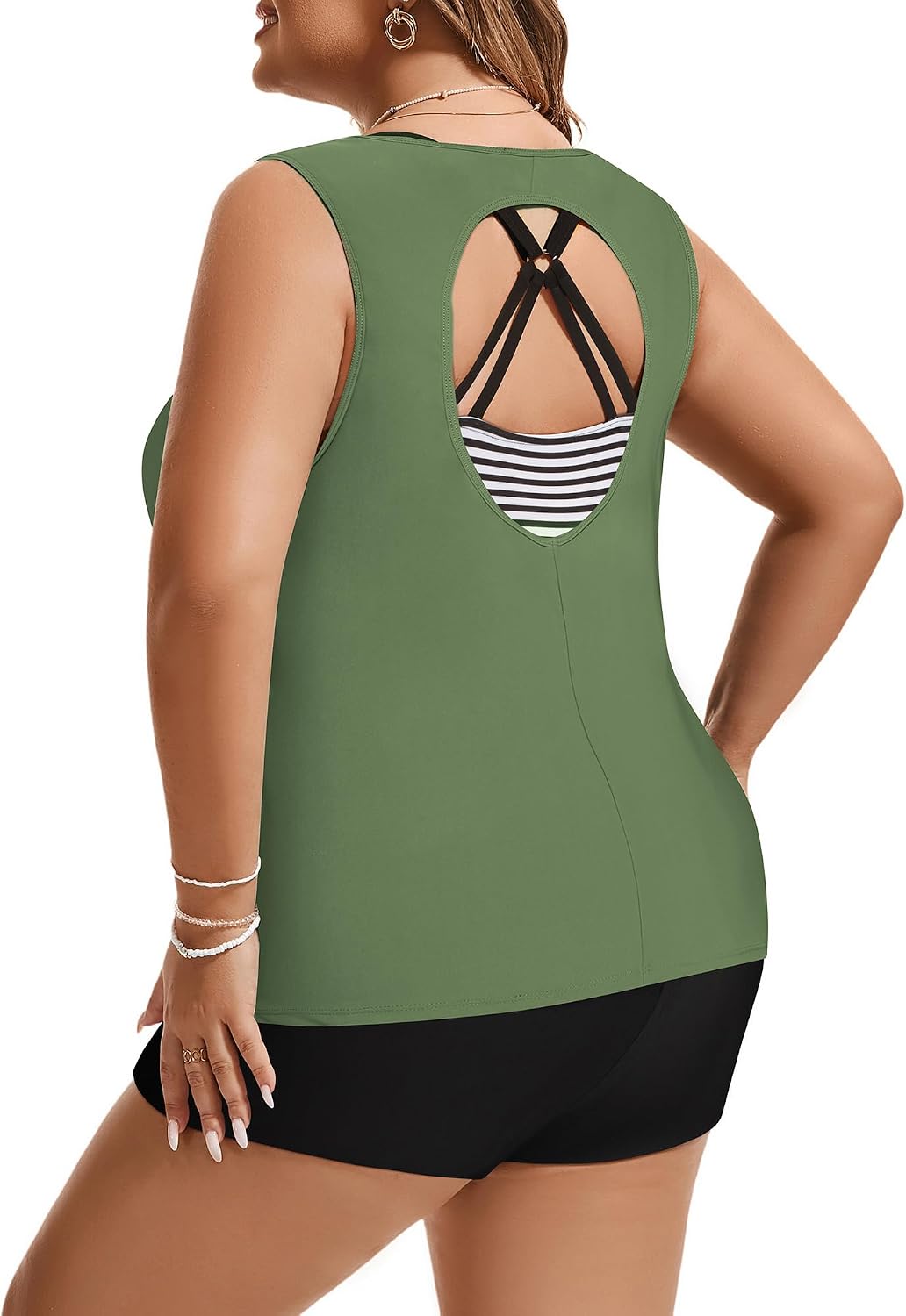 Hanna Nikole 3 Piece Tankinis Swimsuits for Women, Tummy Control Swim Bathing Suits, Athletic Plus Size Swimwear