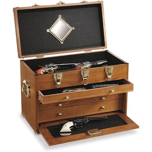 CASTLECREEK 4-Drawer Collector's Chest, Wooden Desk Storage Box Organizer Lockable Compartments Oak