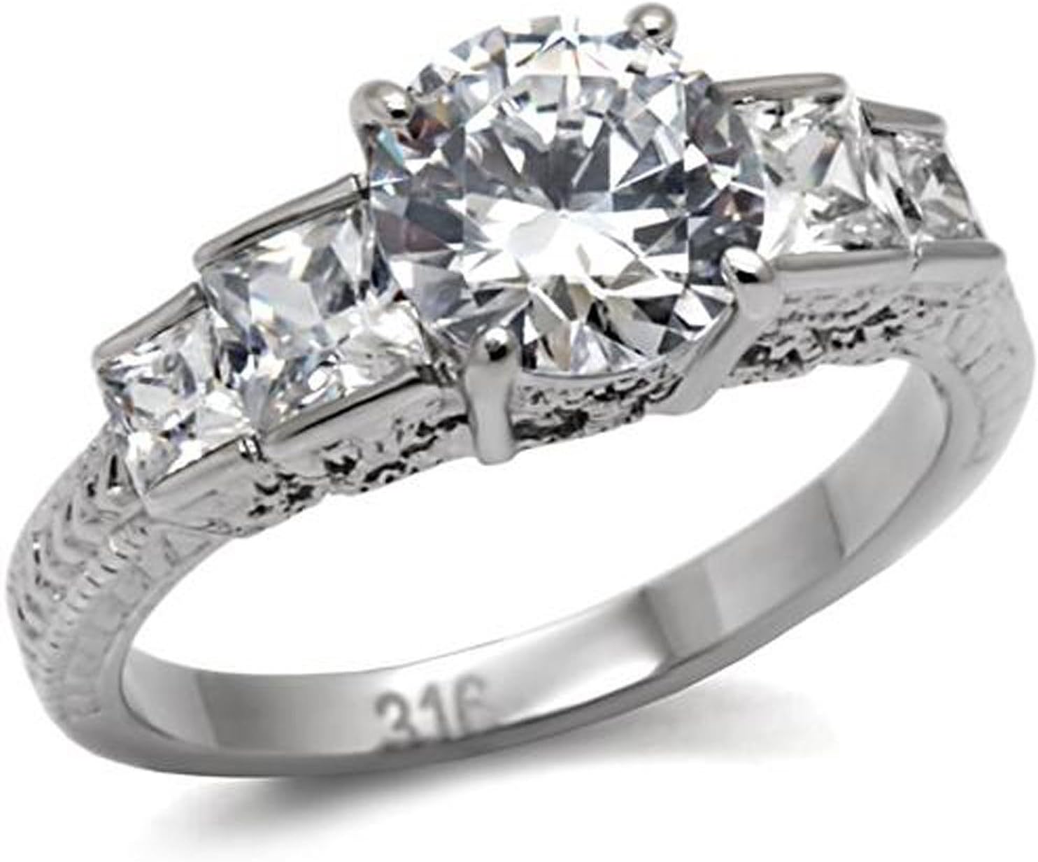 Lanyjewelry Round Princess Cut CZ Stainless Steel Womens Anniversary Wedding Engagement Ring