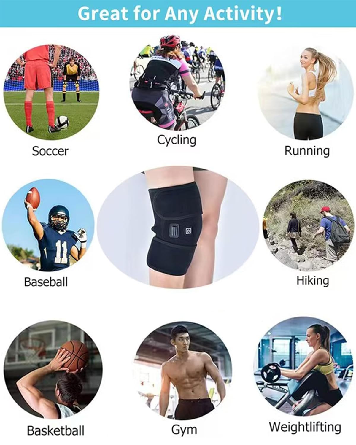 Heat Knee Heating Pad - 3-Temperature USB Rechargeable, Adjustable Wrap for Arthritis & Joint Pain Relief, Portable Heated Knee Brace for Men & Women(1 Piece Black) - Image 5