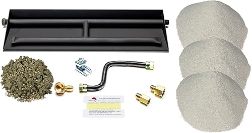 Chimenea de gas NG ventilada de 24 pulgadas, quemador de gas de doble fila resistente con kit de conexión de lujo, arena de sílice y brasas