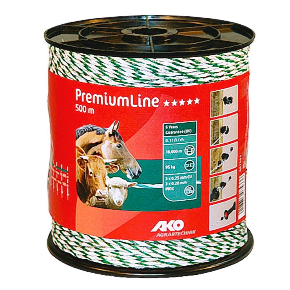 Kerbl 500 m Premium Weidezaunlitze grün-Weiss Elektrozaun Bruchlast 95 kg