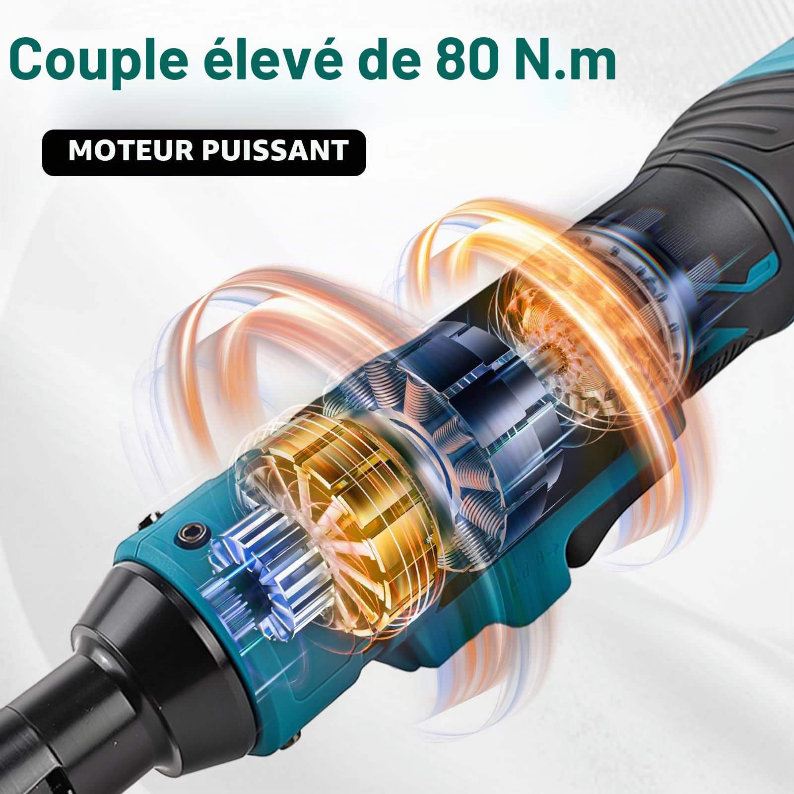 Clé à cliquet sans fil 3/8" compatible avec Makita 18 V, cliquet électrique avec adaptateur 1/4" et adaptateur 1/2", 280 tr/min, 80 Nm, cliquet à chocs électrique pour l'entretien du vélo et de la