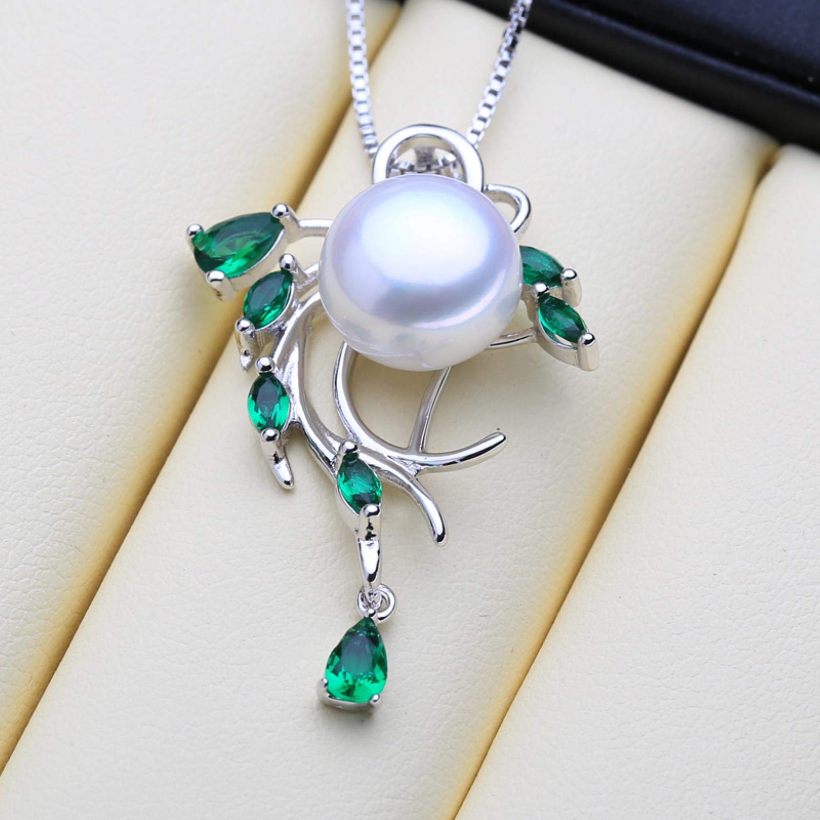 925 Sterling Silber Smaragd Perle Schmuck Sets Natürliche Ohrstecker Böhmische Anhänger Halskette Frauen Grüne Steine ​​ring
