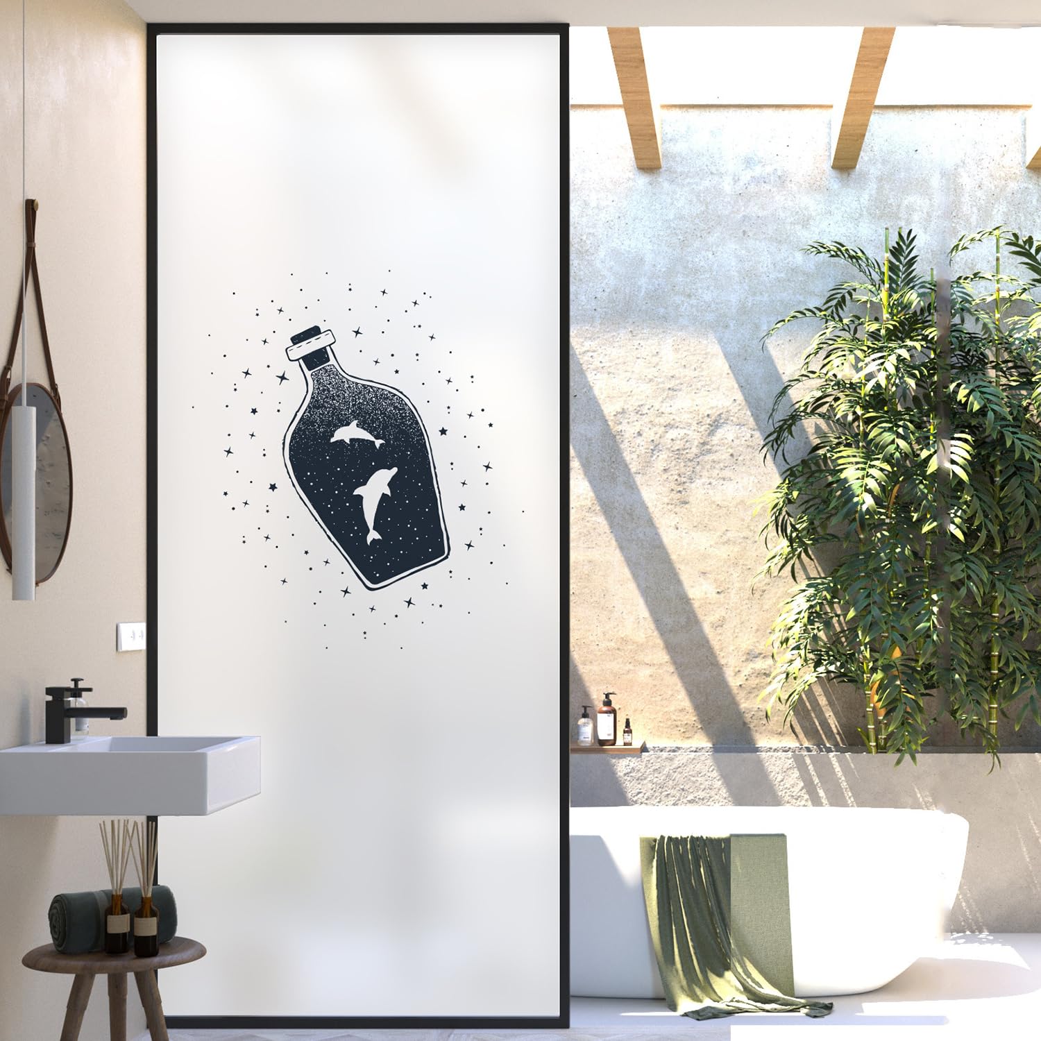 XQKXHZ One Way Window Film Privacy Day and Night,Frosted Opaque Window Film Static Cling Glass Decorative Films Sun Blocking Non-Adhesive Premium Vinyl,for Glass Doors,Bathroom,Kitchen,I,60x100cm