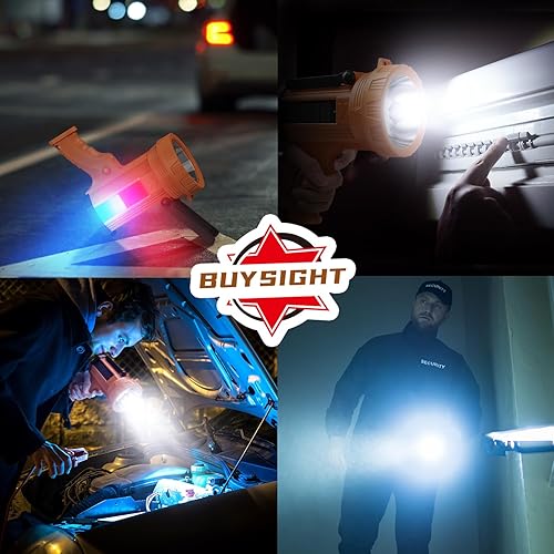 Miniatura 7 de BUYSIGHT Linterna de foco recargable, 180000 lúmenes, 606 yardas de alcance, luces solares de mano grandes linternas con lente roja y luz de