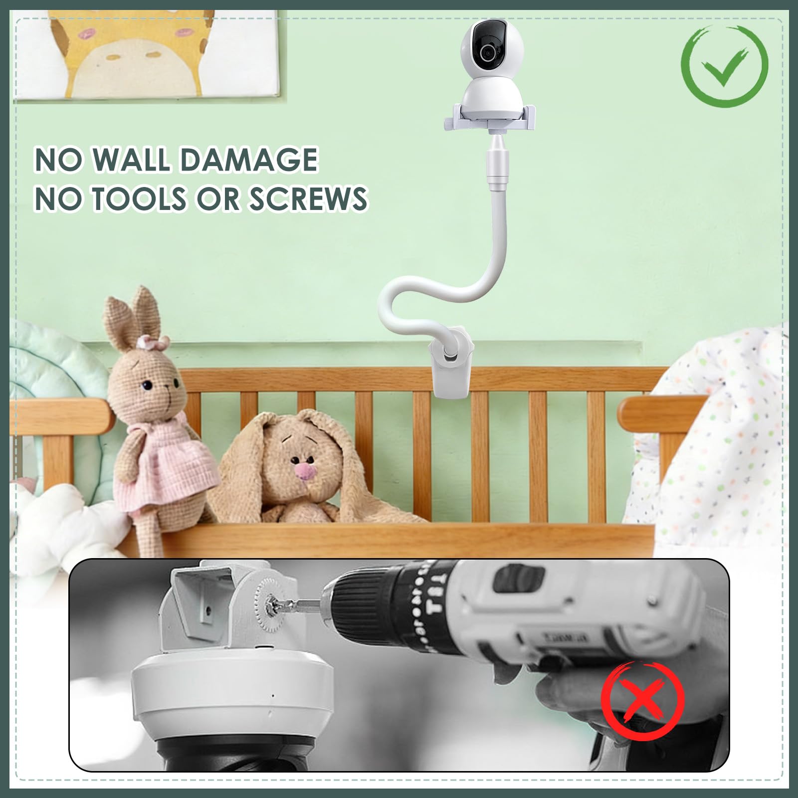 Soporte para monitor de bebé, soporte para cámara, soporte para teléfono móvil, compatible con la mayoría de monitores de bebé (estilo B) — view 6