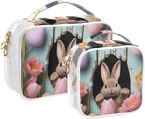 Easter Bunny Rabbit Clear Toiletry Bag for Traveling,2 Pack Makeup Cosmetic Bag with Zipper,Travel Bag for Toiletries,Travel Essentials 21214645