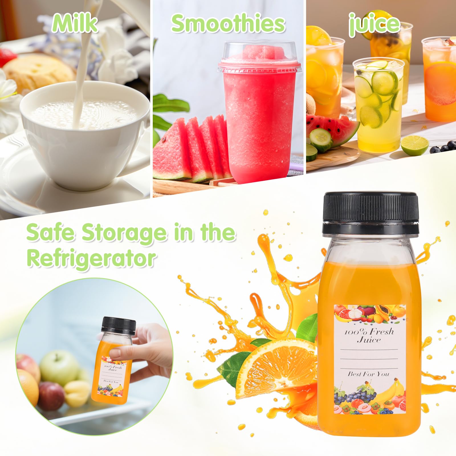 winbest 12 sztuk plastikowych butelek do shotów 120 ml, z naklejkami wielokrotnego użytku, 120 ml, do napełniania napojów i smoothies