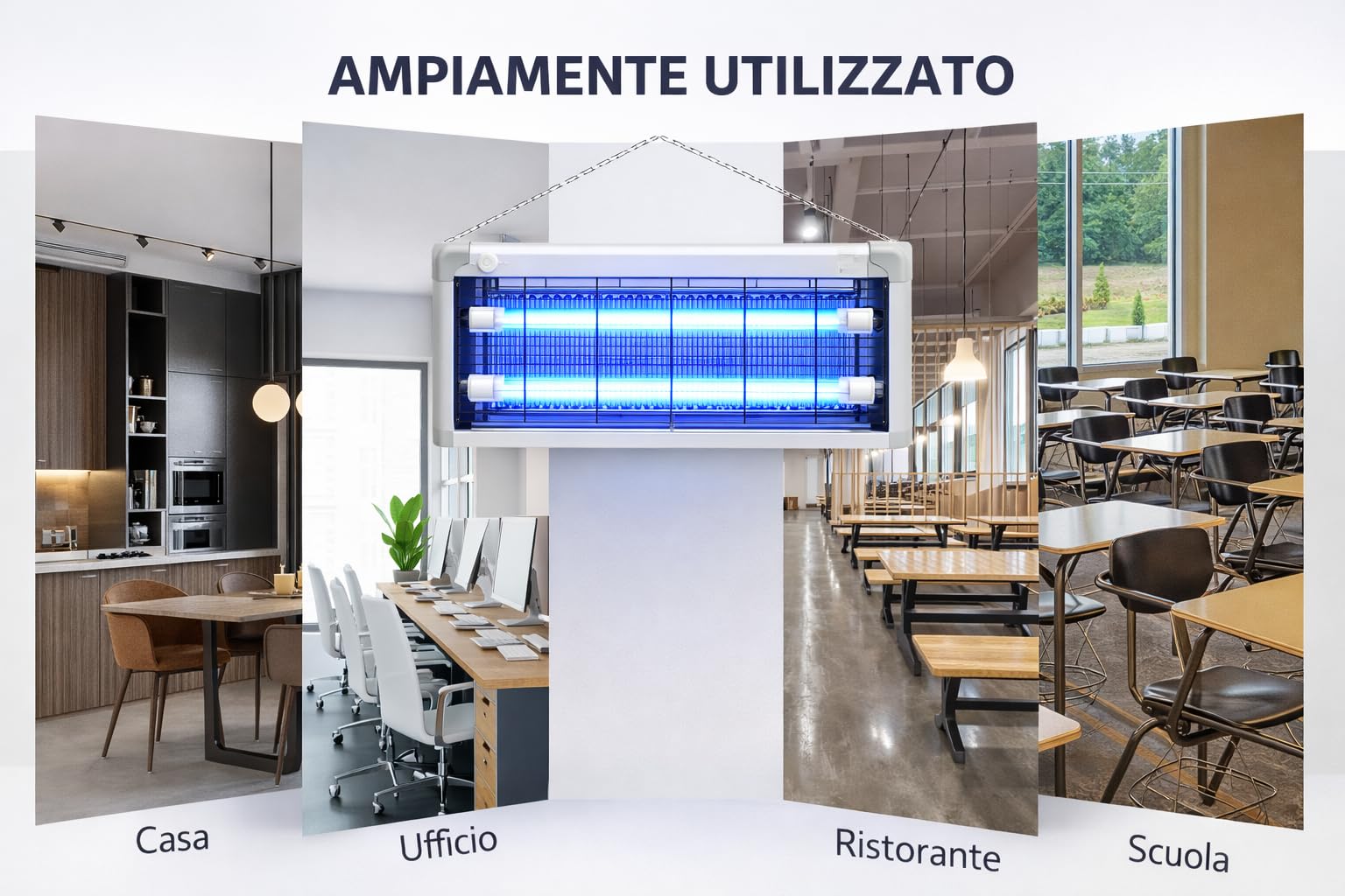 Lampada Antizanzare Elettrica 40W LED UV – Ammazza Zanzare e Antimosche con Griglia Elettrica e Vassoio Estraibile, Struttura in Alluminio con Catena per Soffitto, per Casa, Terrazza e Giardino
