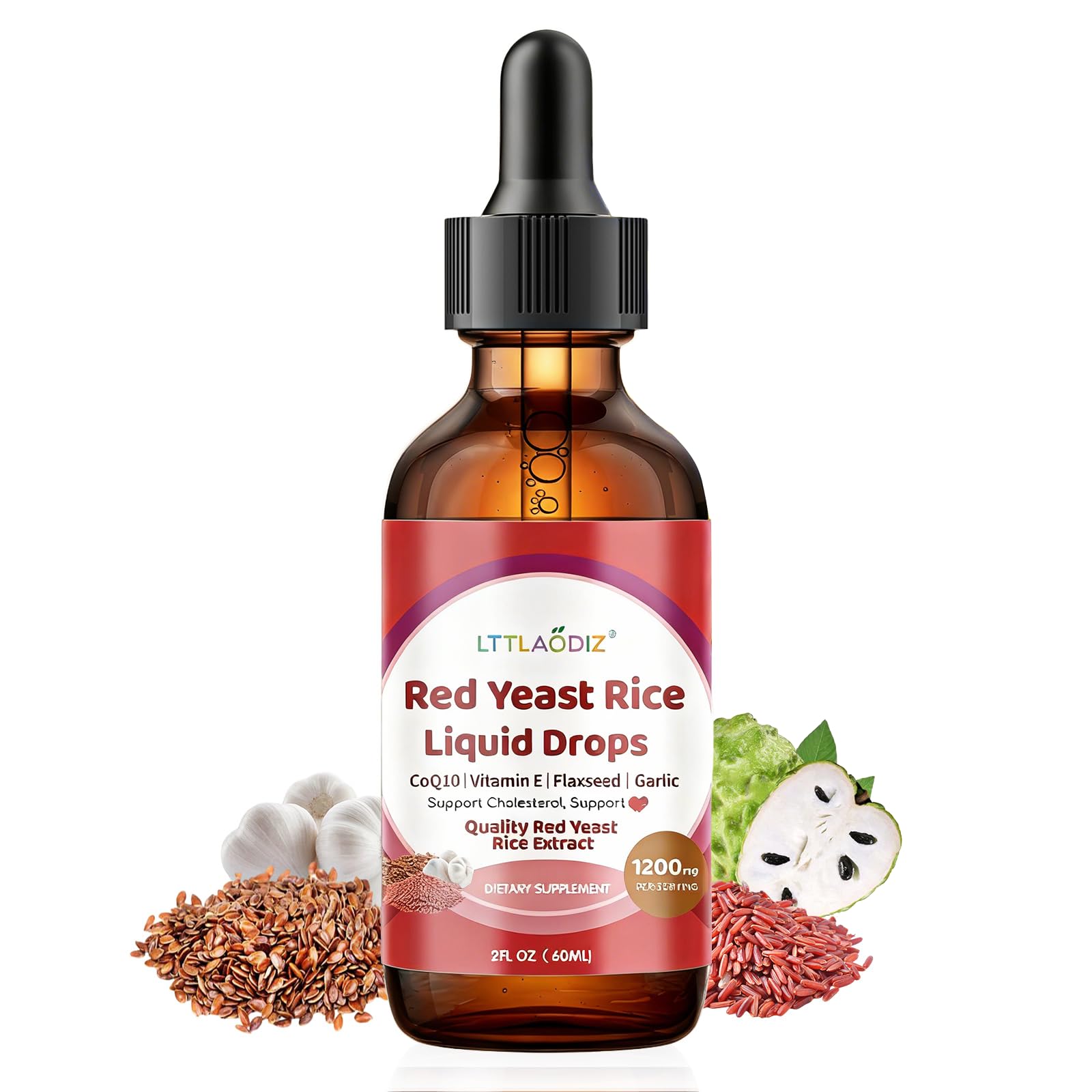 1200mg Red Yeast Rice with CoQ10 Supplement for Healthy Heart Support, 2Oz no-flavor