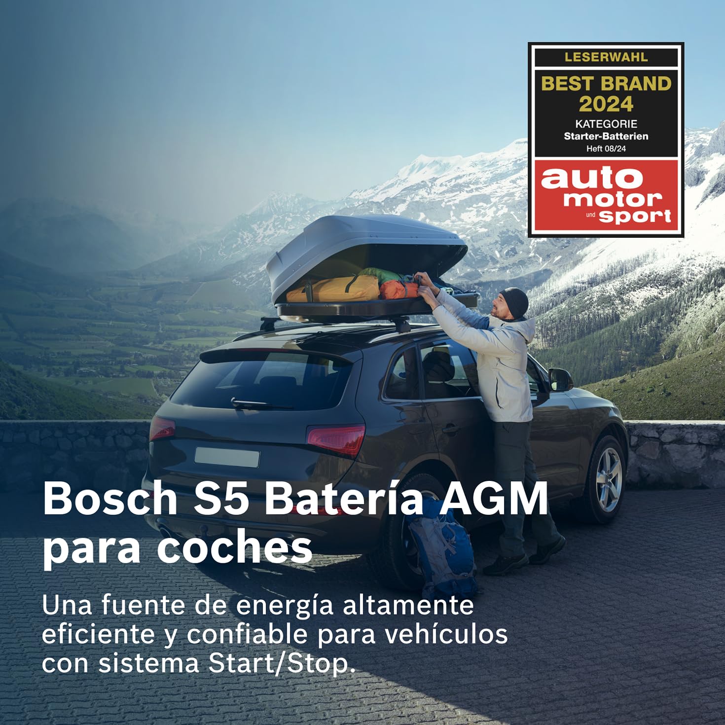 Bosch S5 A08 Batería para Coche 70 A/h - 760 A - 12 V, AGM de Plomo-Ácido para Vehículos con Sistema Start/Stop, Polaridad Izquierda (-) Derecha (+), para Autos con Alta Demanda Eléctrica
