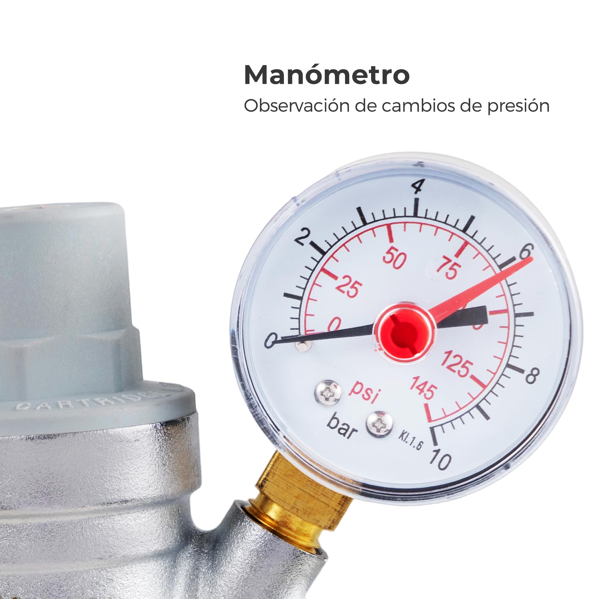 VANCOCO Regulador de presión de agua de 1 pulgada DN25 con manómetro, regulador de presión de agua de latón, regulador de presión de agua, válvula reductora de presión con filtro de filtro para