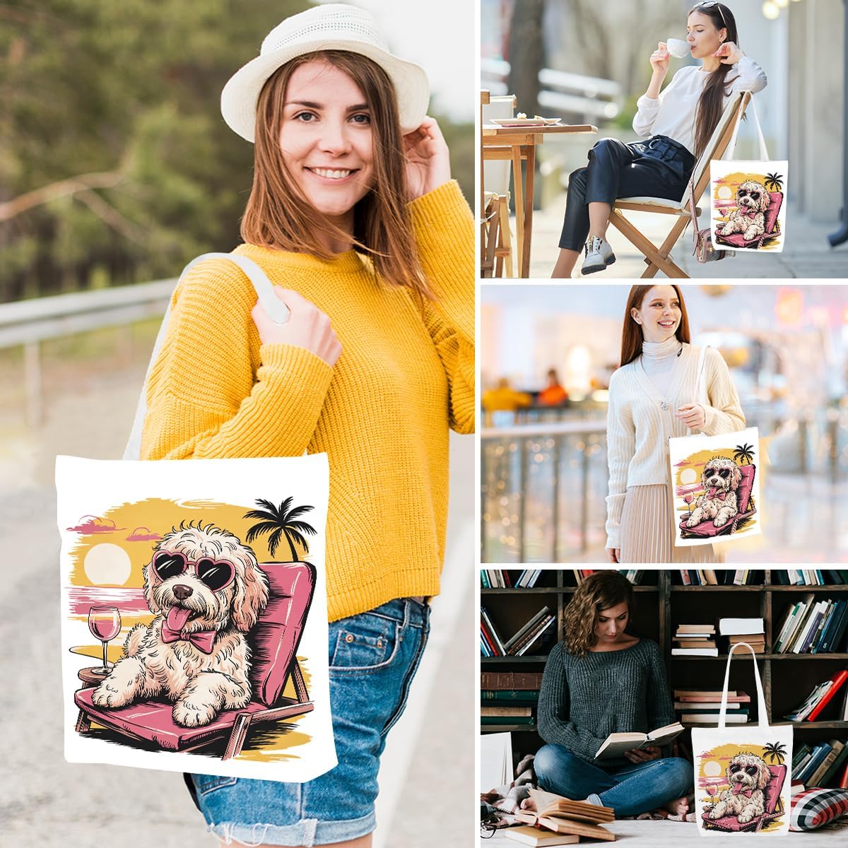 Dog Raccoon Turtle Cow Gifts Beach Bag Canvas Tote Bag Grocery Bags for Women Girls Shopping Travel - Image 6