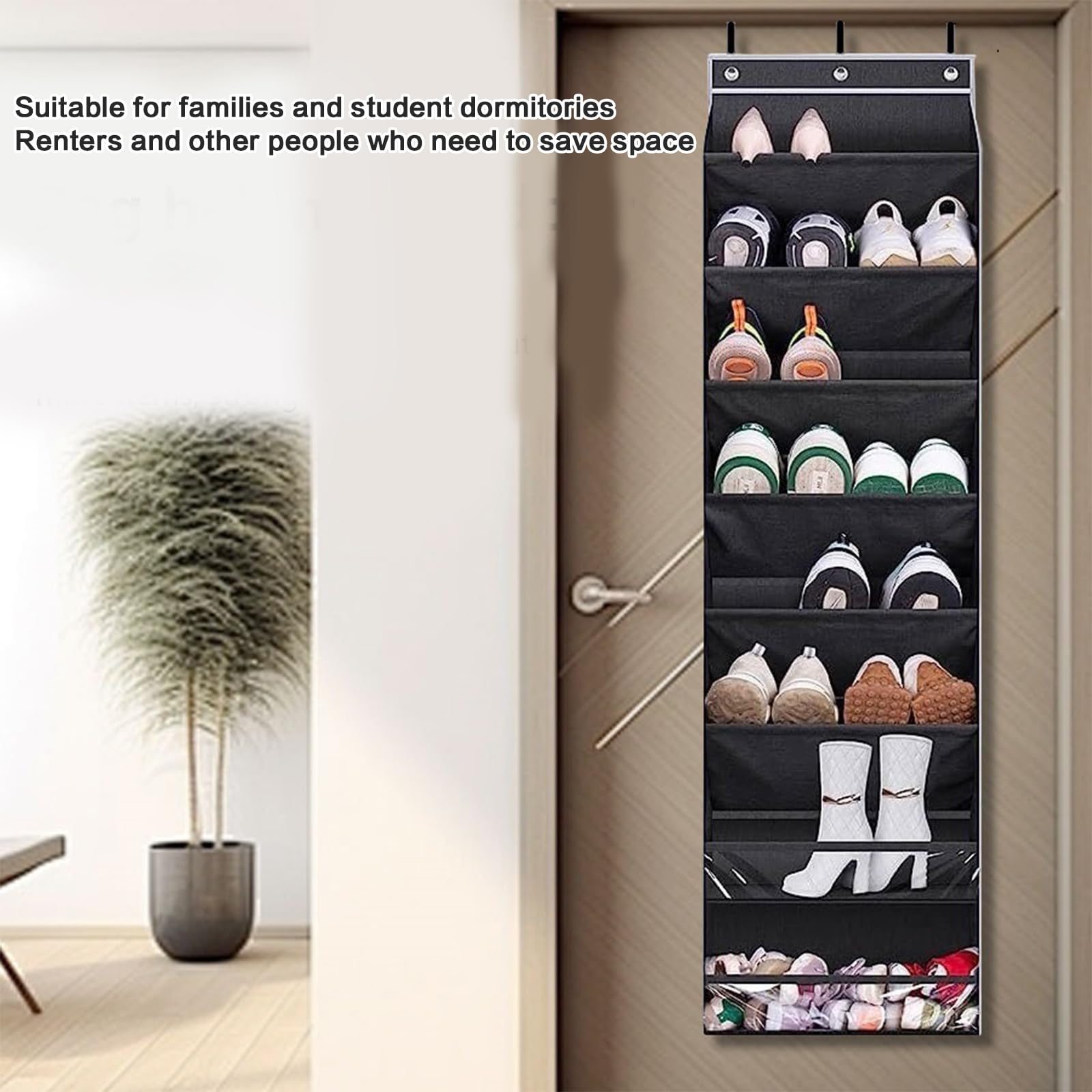 Organizador de zapatos colgante con bolsillo grande de tela Oxford sobre la puerta, clasificador de zapatos para almacenamiento multiusos de calzado