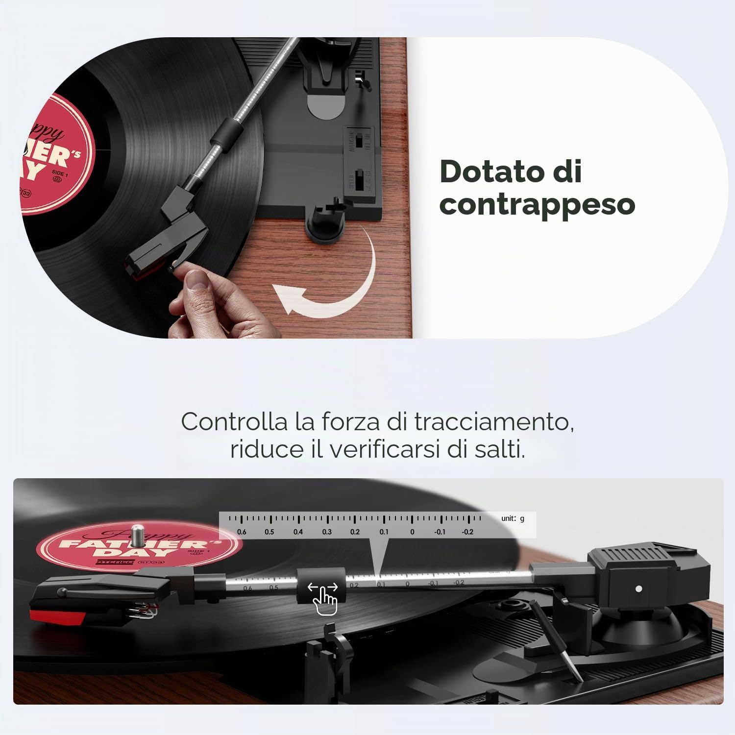 FYDEE Giradischi Vinile Vintage 3 Velocità 33/45/78 Giri Bluetooth Altoparlanti Integrati Auto-Stop RCA AUX Cuffie Mogano