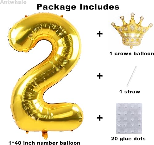 Miniatura 3 de Globos de papel de aluminio de 40 pulgadas con corona dorada desmontable, globos de helio de Mylar de gran tamaño para fiesta de cumpleaños de 5