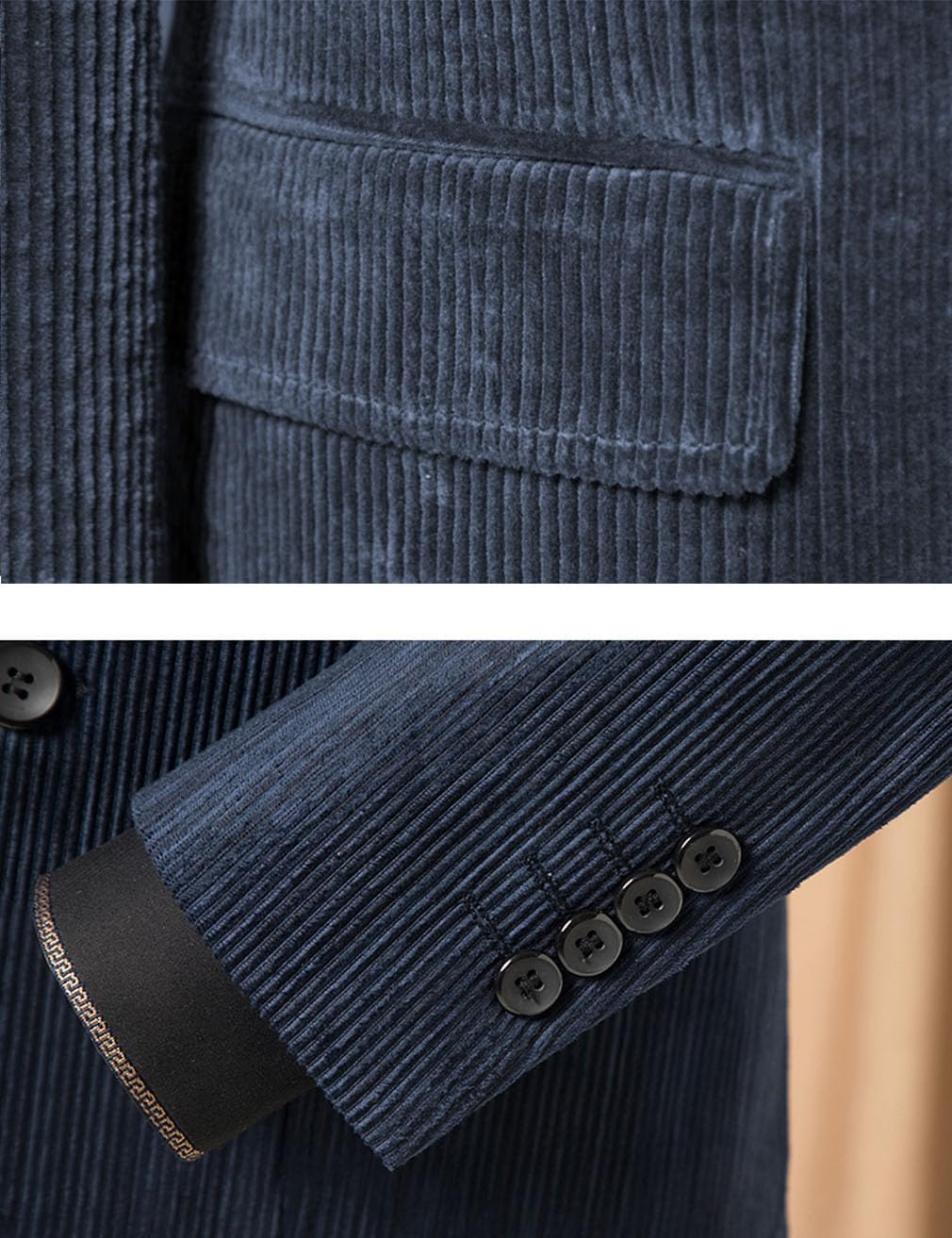 Chaqueta tipo blazer con parche en el codo para hombre, de pana, casual, con solapa de muesca, esmoquin de boda