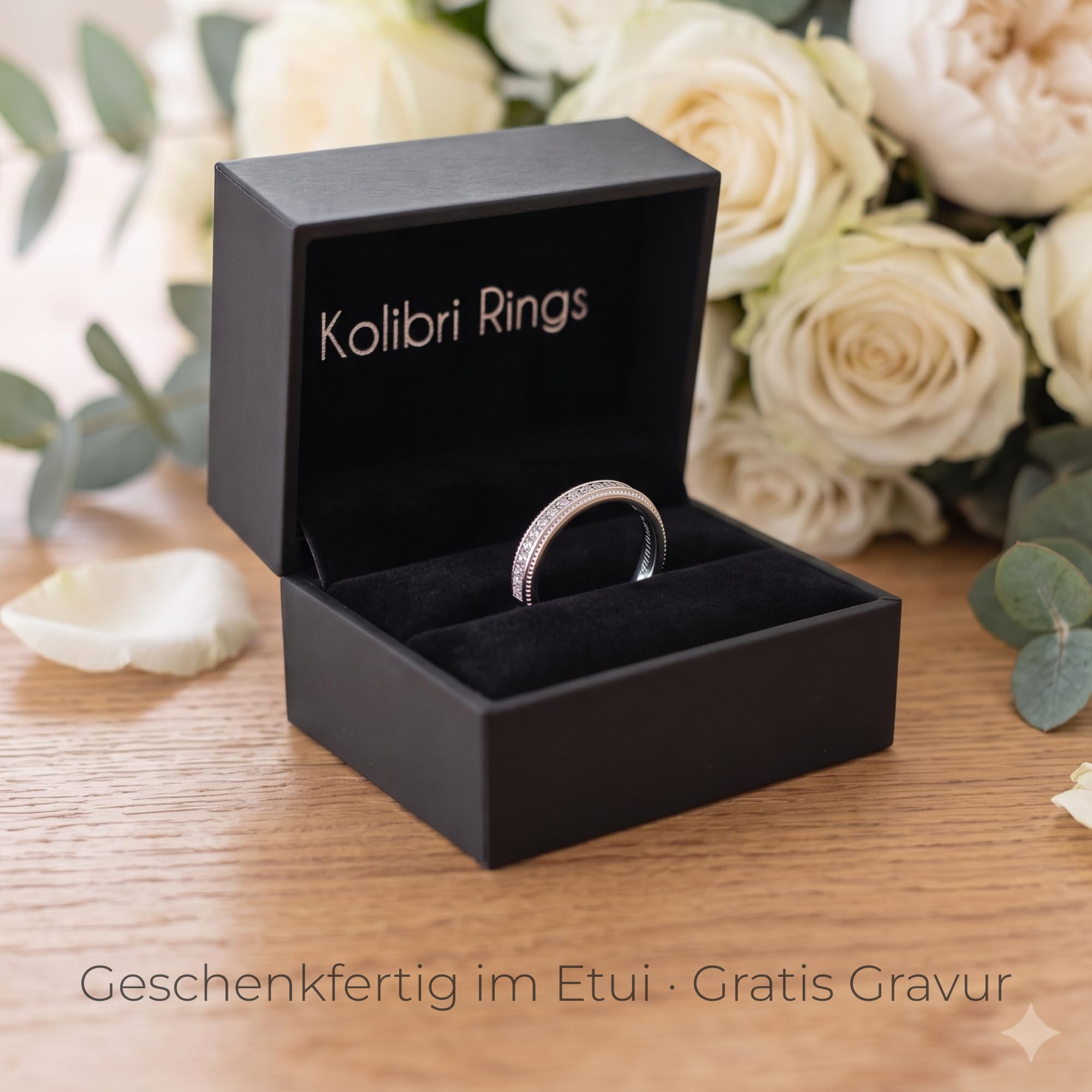 Kolibri Rings Damenring 15 Zirkonia Steine Sterling Silber 925 Ring Verlobungsring Ehering Partnerring Freundschaftsring - Inkl. Gratis Gravur und Etui