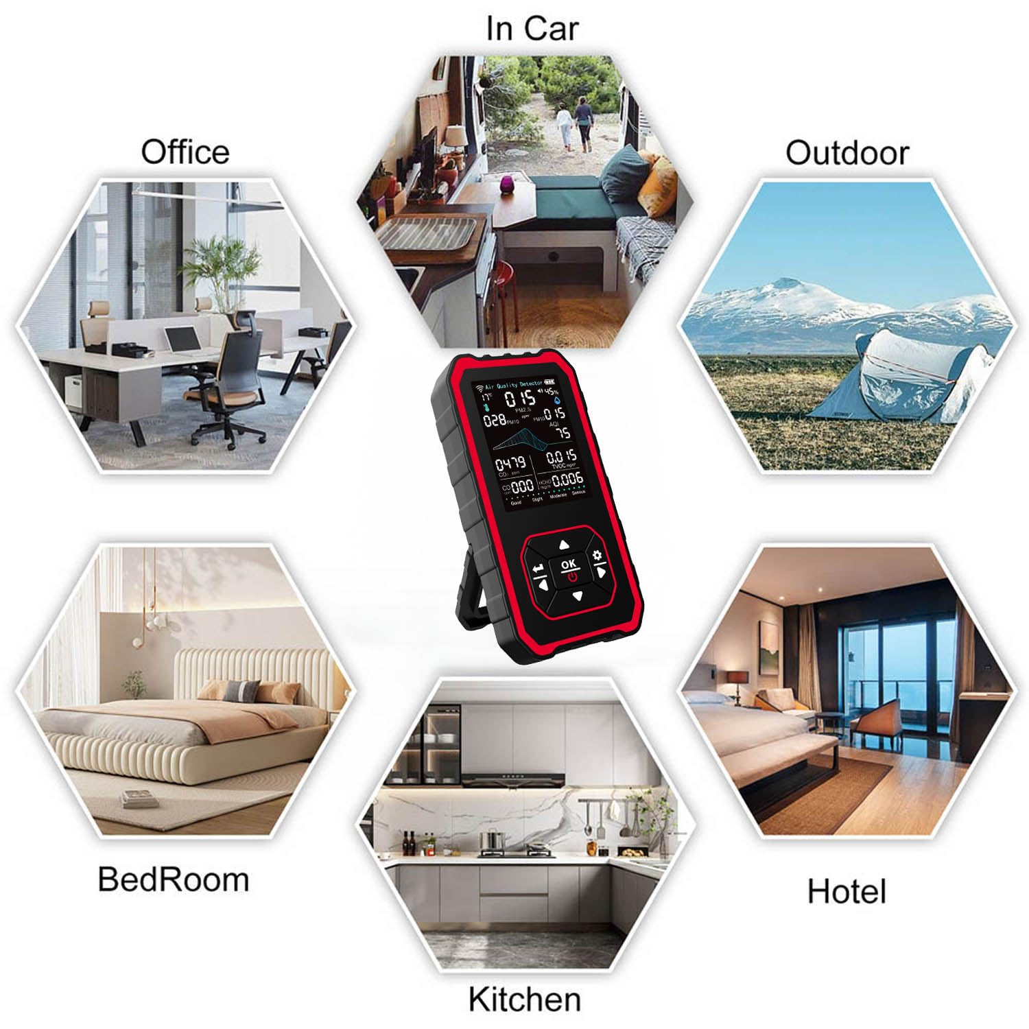 Rilevatore di Qualità dell'Aria Interno 10 in 1, Monitor Digitale con Rilevazione PM2.5 PM10 HCHO TVOC AQI,Sensore di Temperatura e Umidità,Ricarica USB,Portatile per Casa, Ufficio, Viaggi e Grow Tent