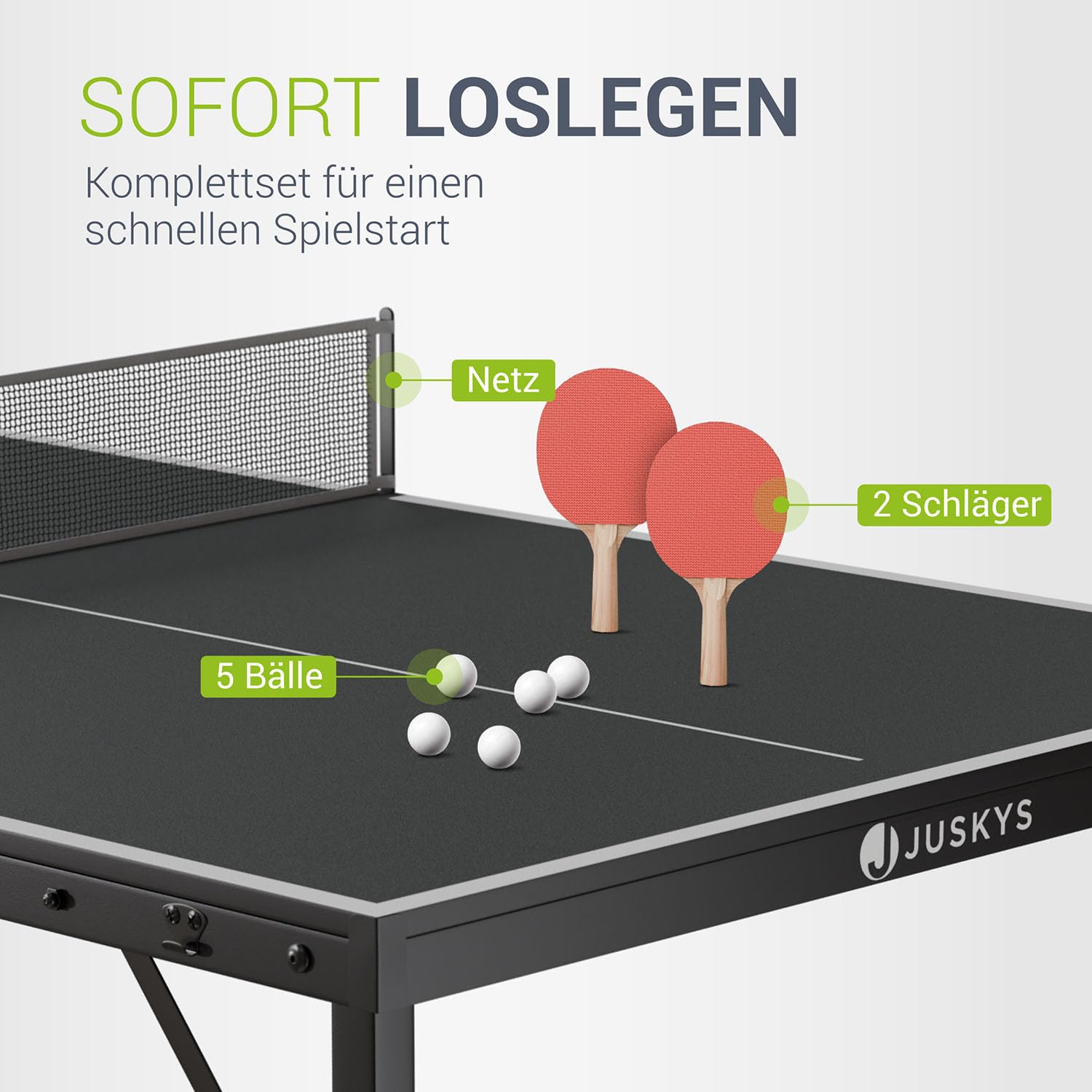 Juskys Tischtennisplatte Mini – Klappbarer Tischtennistisch klein mit Zubehör, Indoor & Outdoor Tischtennis Set Flexi für Zuhause & unterwegs – Schwarz