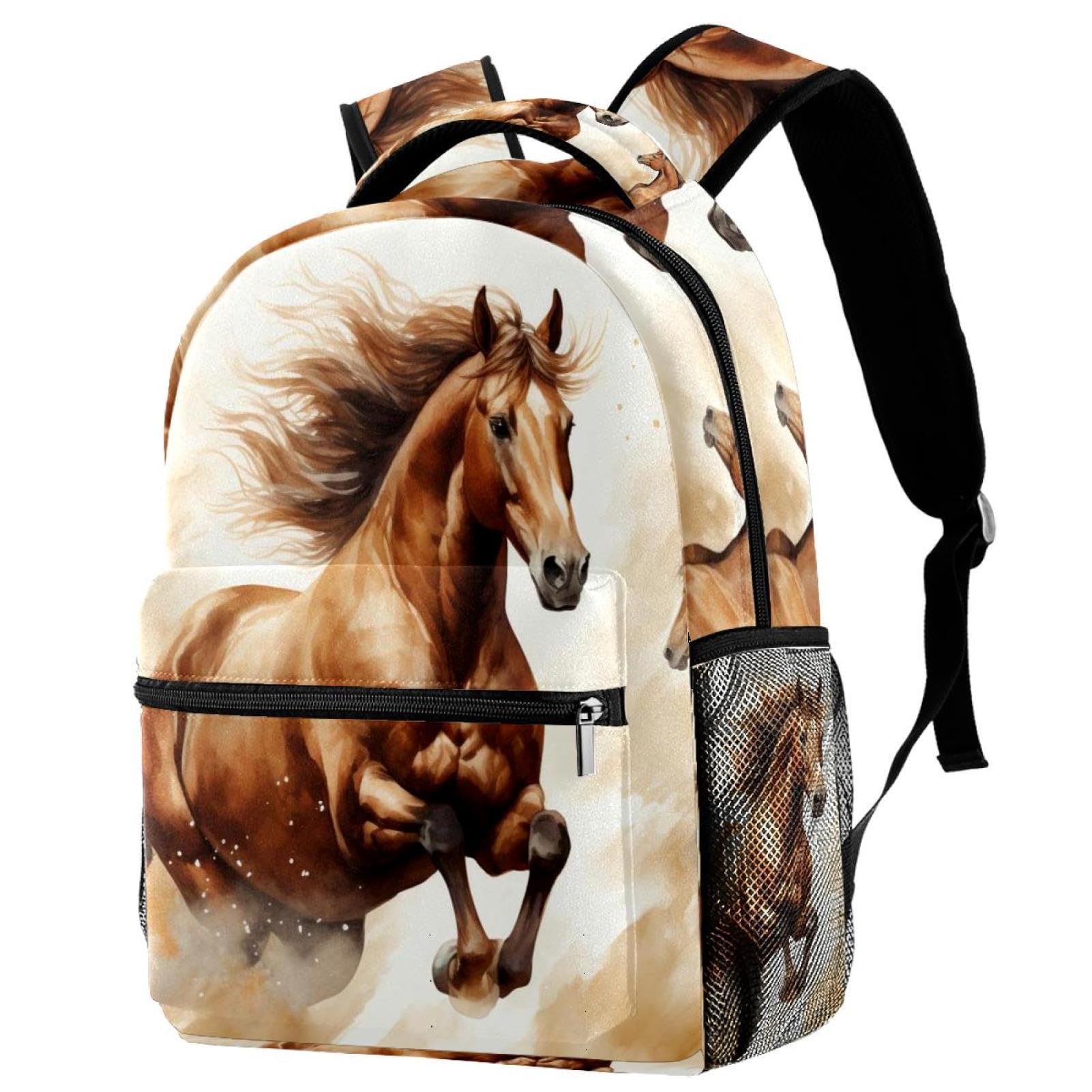 Sac à dos de voyage chevaux multicolore avec filet bouteille