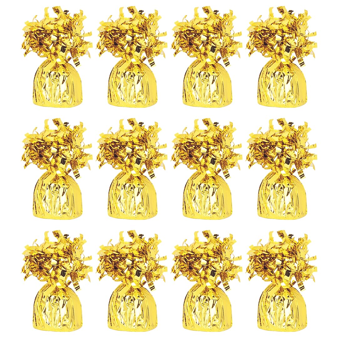 PARTYRAMA.CO.UK Gold Foil Helium Balloon Weights 195gr - Pack of 12 - Durable & Colourful Weights for Birthdays Parties, Events & Celebrations - Perfect Balloon Weight Holders โ image 1