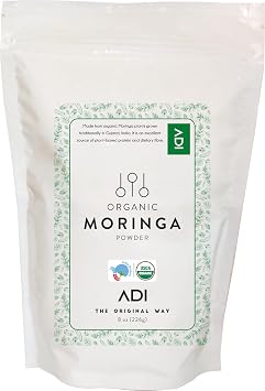 ADI Organic Moringa Powder 8oz, Pure Moringa Superfood for Immune Support, Made from Organic Moringa Leaves, USDA Certified