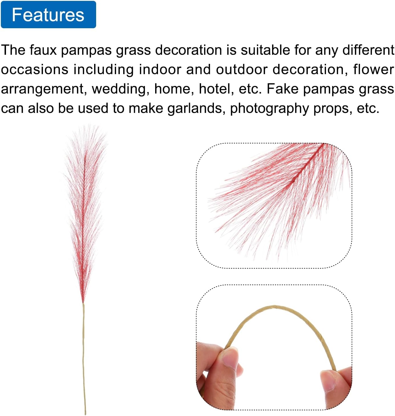 MECCANIXITY 30Pcs Faux Pampas Grass,21"/55cm Fluffy Fake Pampas Grass Decor Tall Artificial Pampas Grass for Living Room Party Wall Vase Wedding Decoration,Wine Red