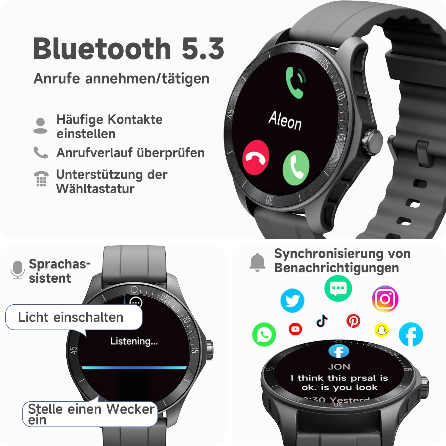 TOOBUR Smartwatch Herren Alexa Eingebaut mit Telefonfunktion, 44mm Fitnessuhr mit Herzfrequenz Schrittzähler Schlafüberwachung Pulsmesser IP68 Wasserdicht, Kompatibel Android & iOS