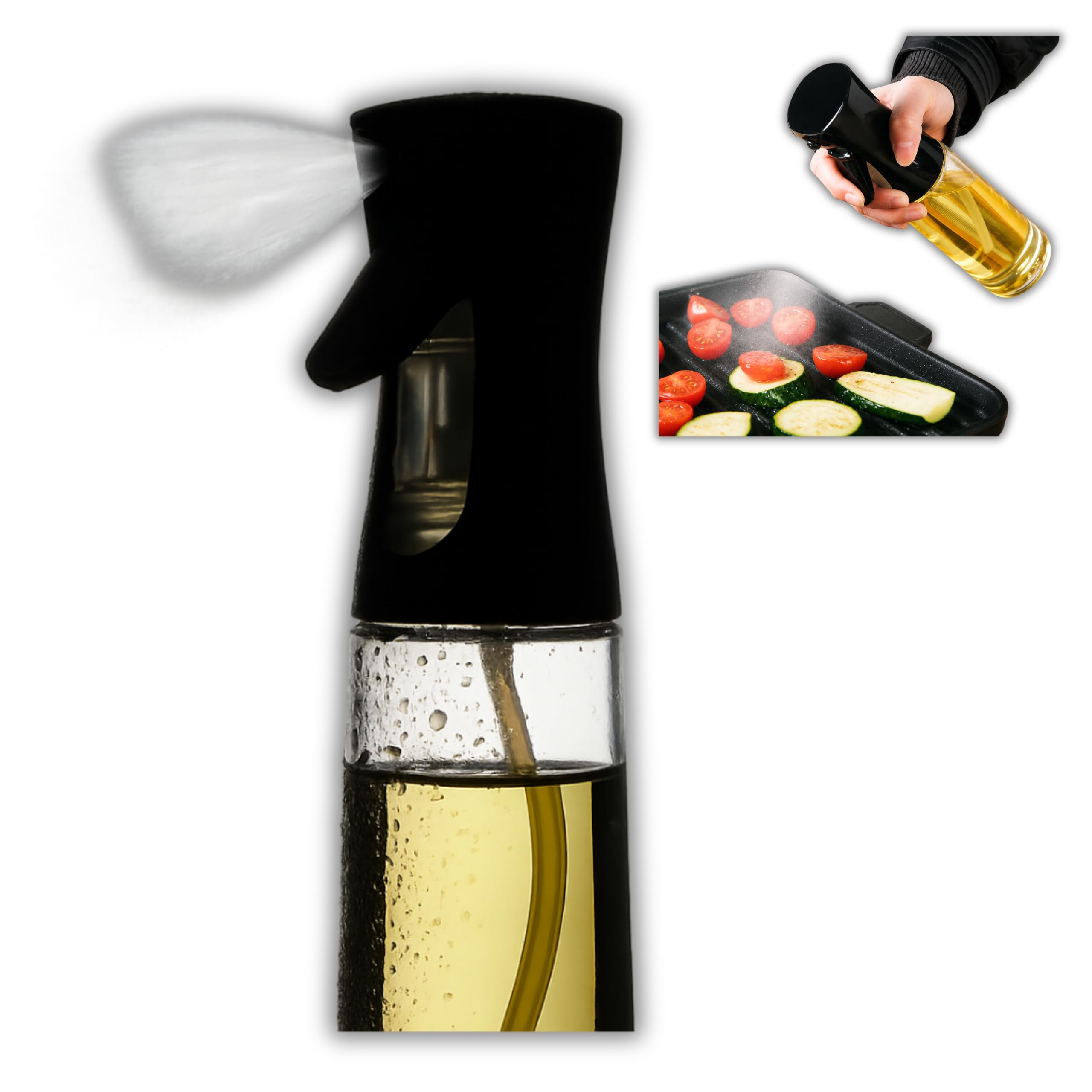Spryskiwacz do Oleju i Oliwy, Szklany, Czarny, 200 ml, Rozpylacz Kuchenny do Grillowania i Pieczenia, 20,5 cm
