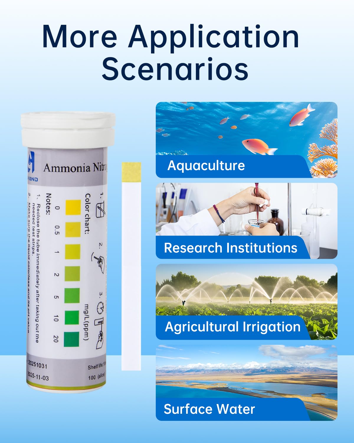 0-20 ppm Ammonia Test Strip, 100Strips, Contains 6ml Activator, Accurate Readings, Easy to Use, Ammonia Test Kit for Fish Tanks, Ponds, Aquaculture, Freshwater Aquarium - image 6