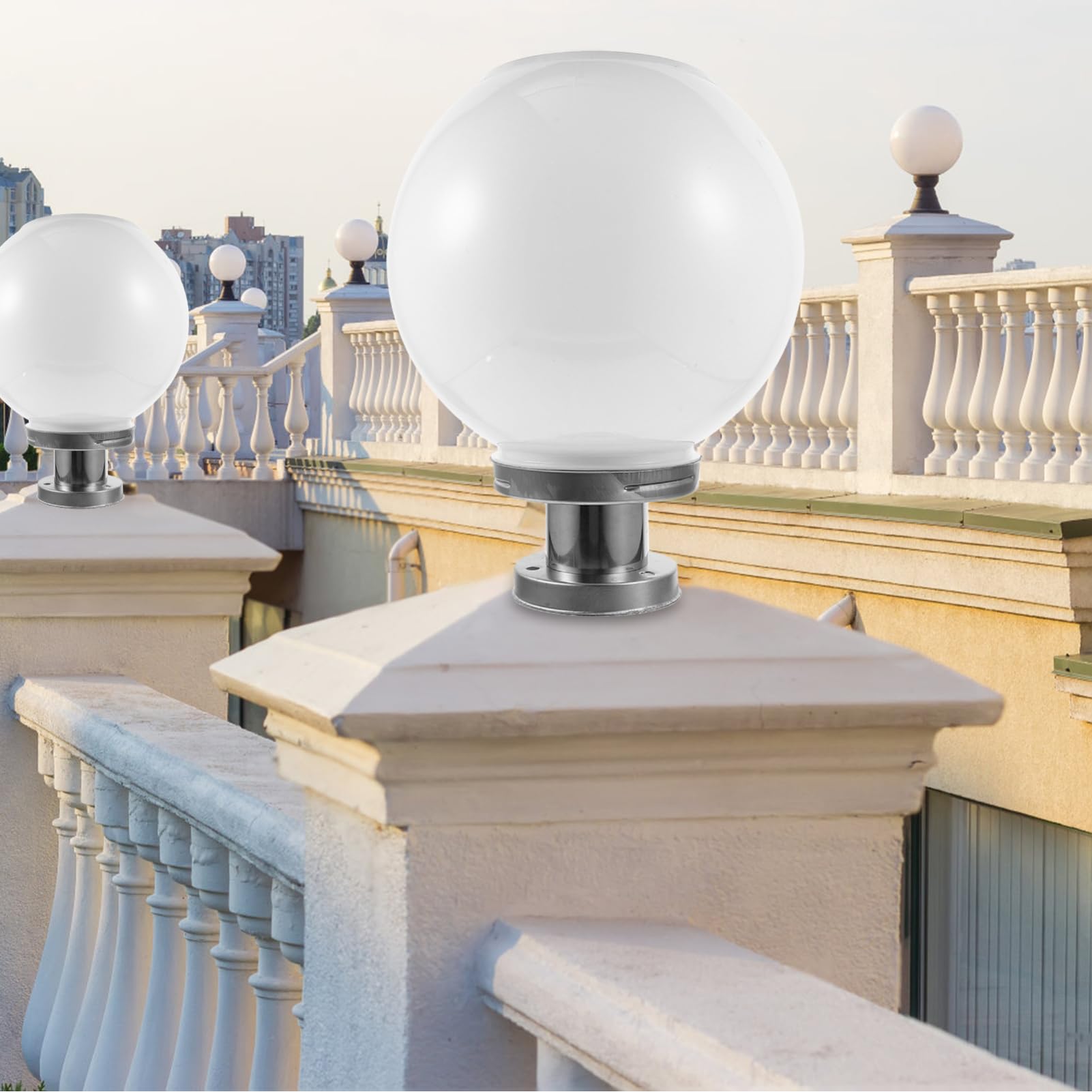 BESTonZON Lámpara Solar Para Exteriores Forma De Bola, Luz Solar Estigmatizada, Blanca 250mm, Aplique De Pared Para Patio, Resistente Al Agua, Luz Ambiental Para Jardín