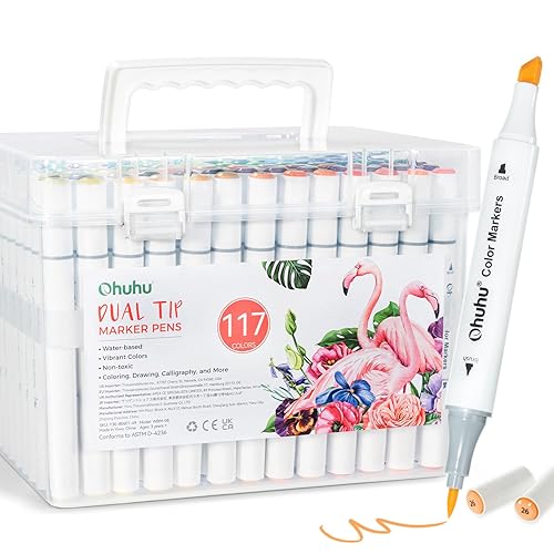Ohuhu Markers for Adult Coloring Books No Bleeding 116 Colors Water-based Drawing Pens Dual Tips Chisel & Brush Art Markers Brush Pens for Kids Adults Beginners Lettering Journaling - 116 Colors