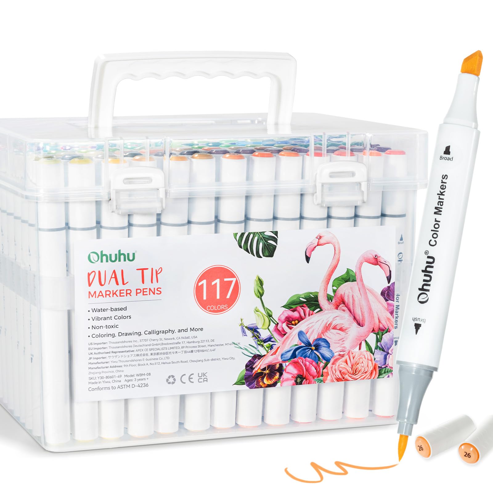 Ohuhu Markers for Adult Coloring Books No Bleeding 60/117 Colors Water-based Coloring Markers Dual Tips Art Markers for Kids Adults Beginners Lettering Journaling (117 Colors (Brush & Chisel))