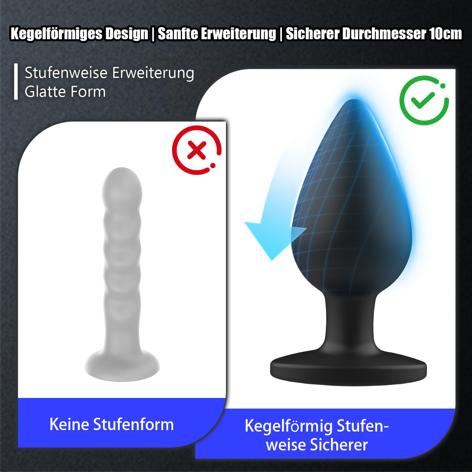 AMAZBEE Tapones anales de silicona para masaje de próstata Tapones anales inflables con bombas Estimulación del punto G Juguetes anales para parejas Entrenamiento de expansión anal (Black)