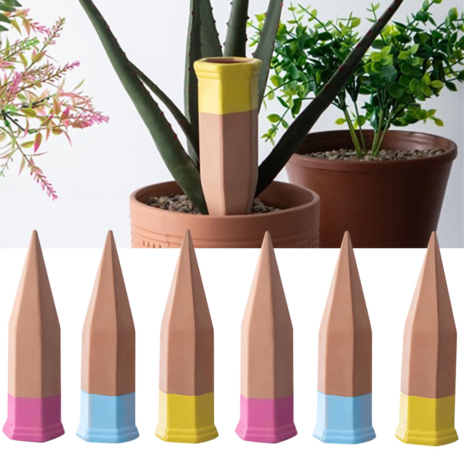 Lot de 6 Oyas A Planter Terre Cuite, Arrosage Goutte à Goutte Ollas Terre Cuite, Système d'Irrigation Arrosage Automatique et Ecologique pour Plante Intérieur & Extérieur en Vacances