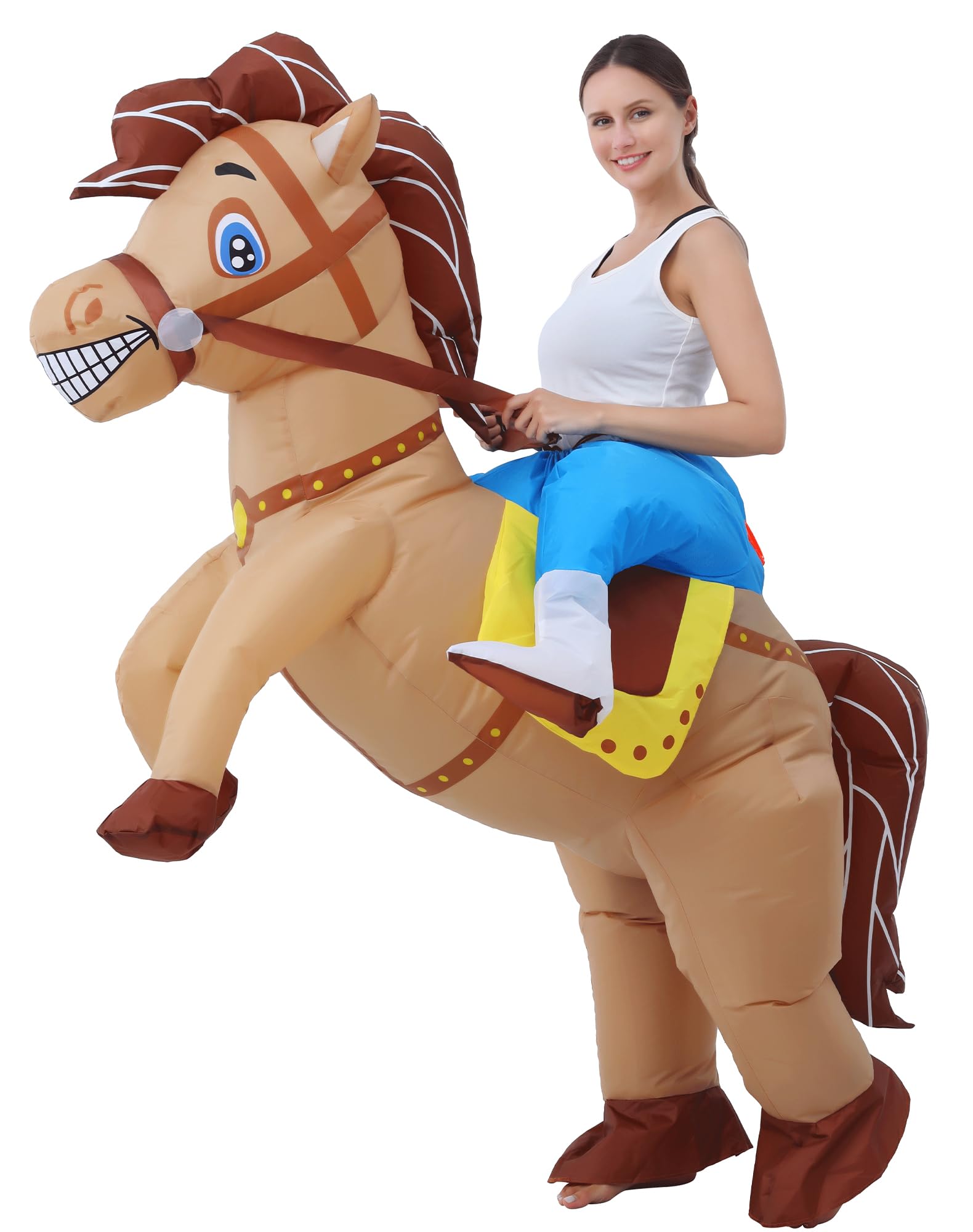 JOYBRO Inflatable Horse Costume Funny Cowboy Riding Horse Suit, Blow up Costumes Perfect for Halloween, Masquerade Carnival, Fasching, Theme Parties, Cosplay