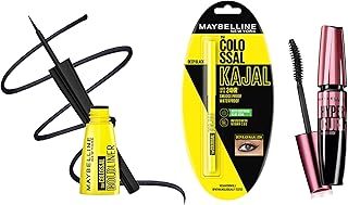Maybelline New York Colossal Bold Eyeliner, Colossal Kajal, and Hypercurl Mascara Waterproof, Black, 3g, 0.35g, 9.2ml