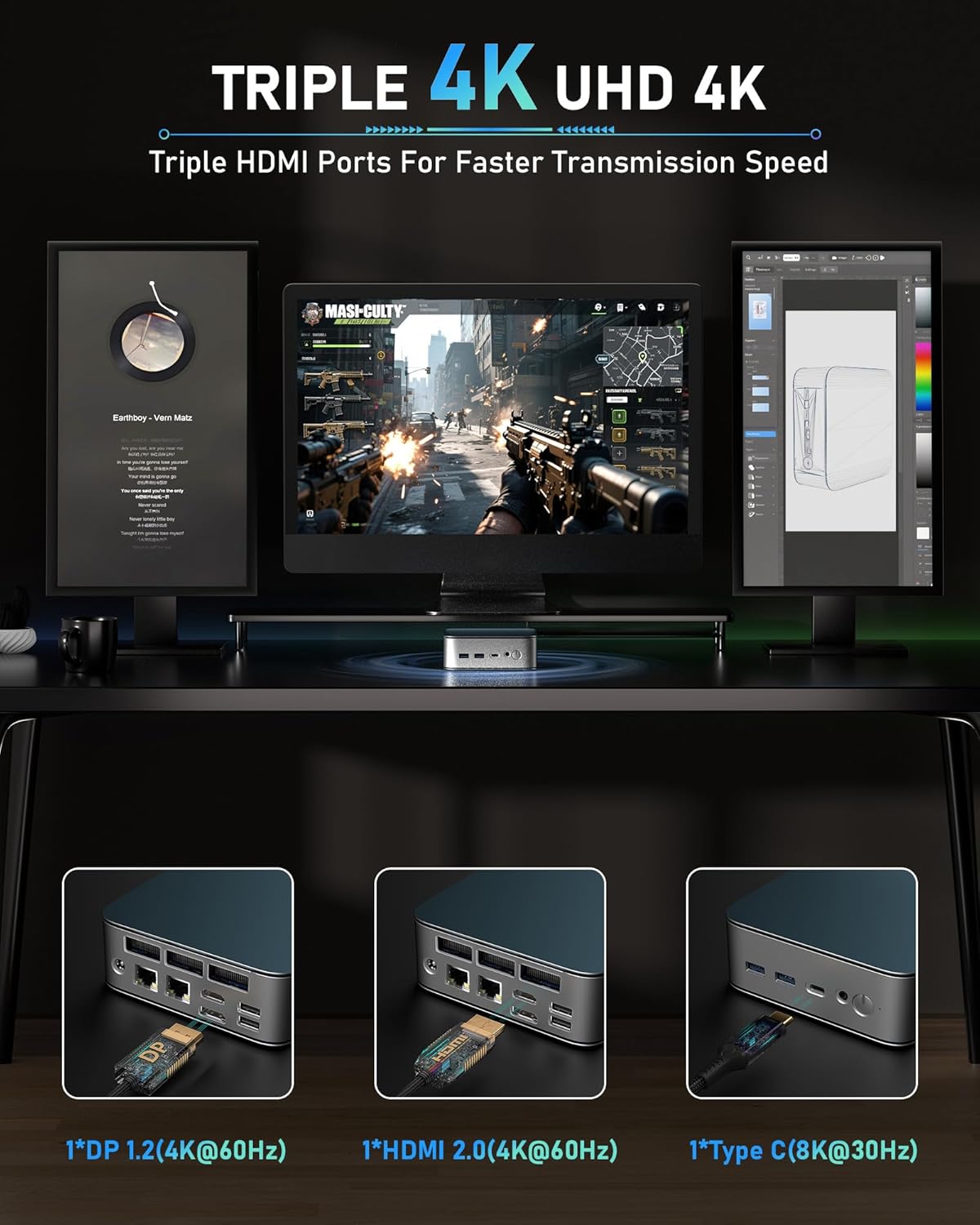 Getorli Mini PC, Dual LAN AMD R5 7430U(Max 4.3GHz), Mini Computers 32GB DDR4 RAM 1TB SSD, Mini Desktop Computer 4K 60Hz Displays/HDMI/Type-C/USB Ports/RJ45/WiFi 6/BT5.0 for Home/Office/Casual Games