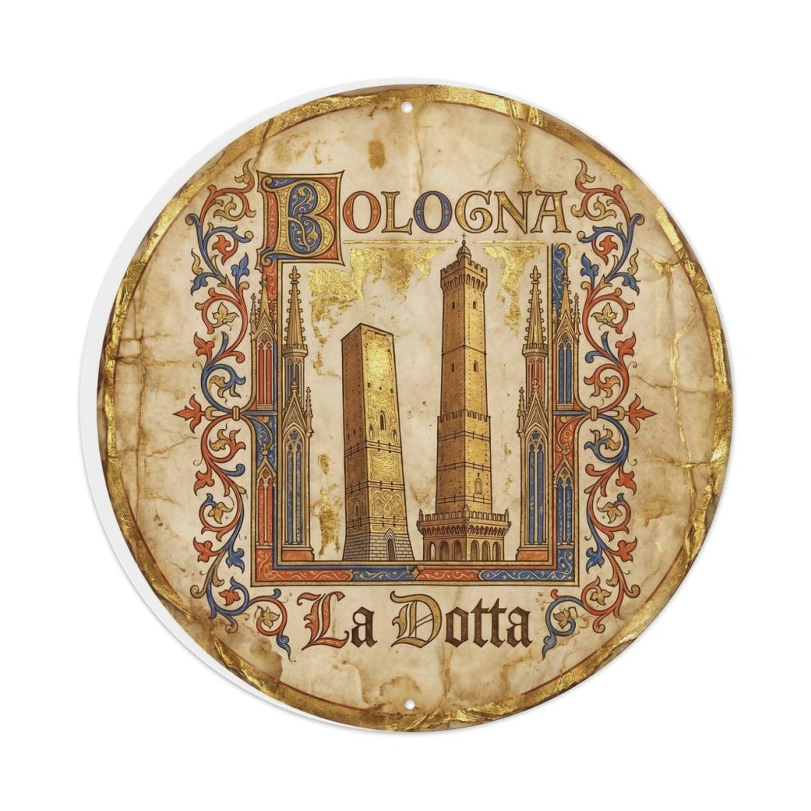 Fqnyr Style Vintage Travel Bologna Towers Italy Metal Tin Sign