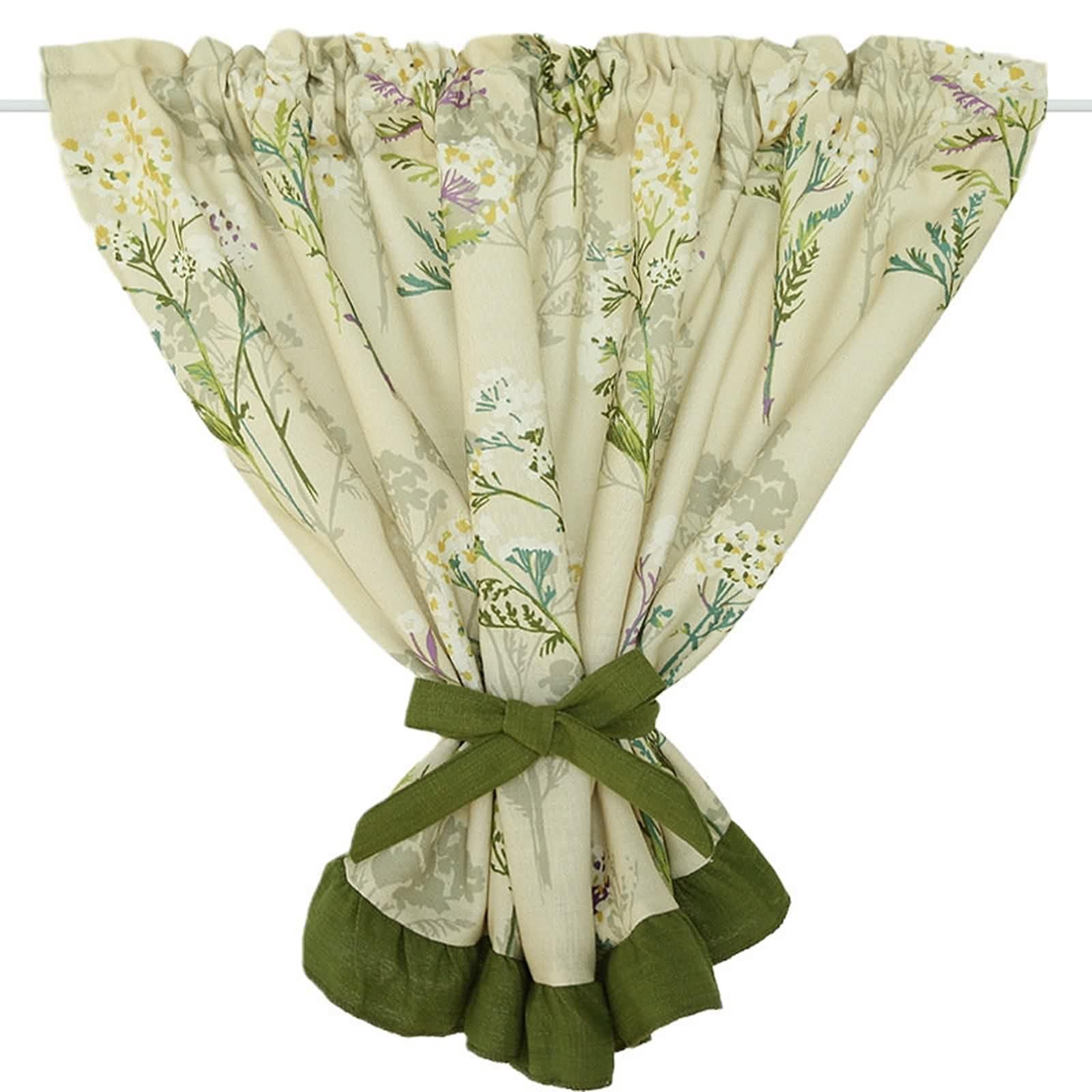 Vintage zielona beżowa bawełniana lniana zasłona okienna do kuchni krótka zasłona bistro z kwiatowym wzorem i falbankami 130 x 80 cm idealna do dekoracji domu