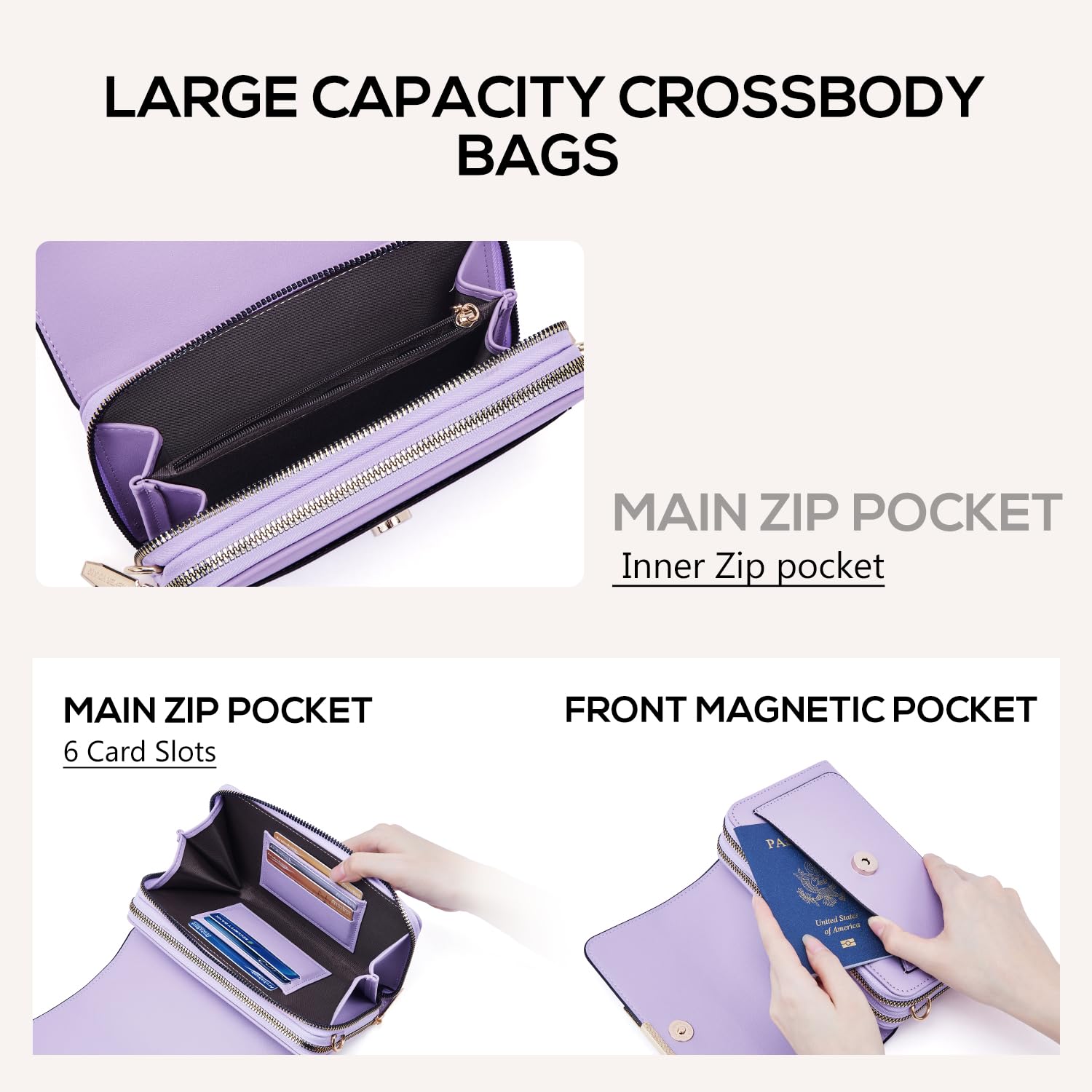 Roulens Borse a Tracolla da Donna,Piccola Borsa per Telefono a Tracolla per Donna con 2 Scomparti Capienti,Borsa Mano PU Pelle Sintetica con Slot per Carte di Credito Cinturino