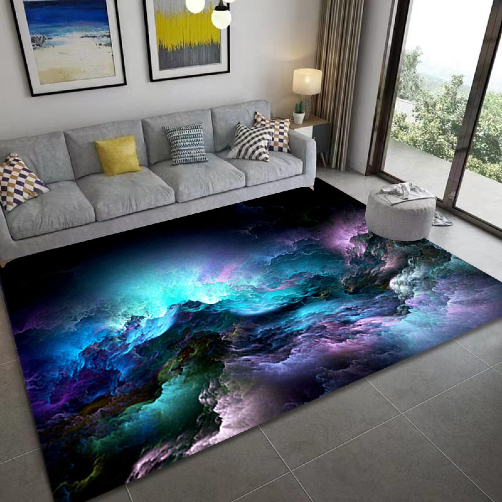 Zerbino Ingresso Esterno Lago Viola Blu Tappeto Salotto Poliestere Zerbino Ingresso Interno Moderno Tappeti Soggiorno Cucina Lavabile Tappeto da Esterno Antiscivolo Tappeti Moderni 100x150cm