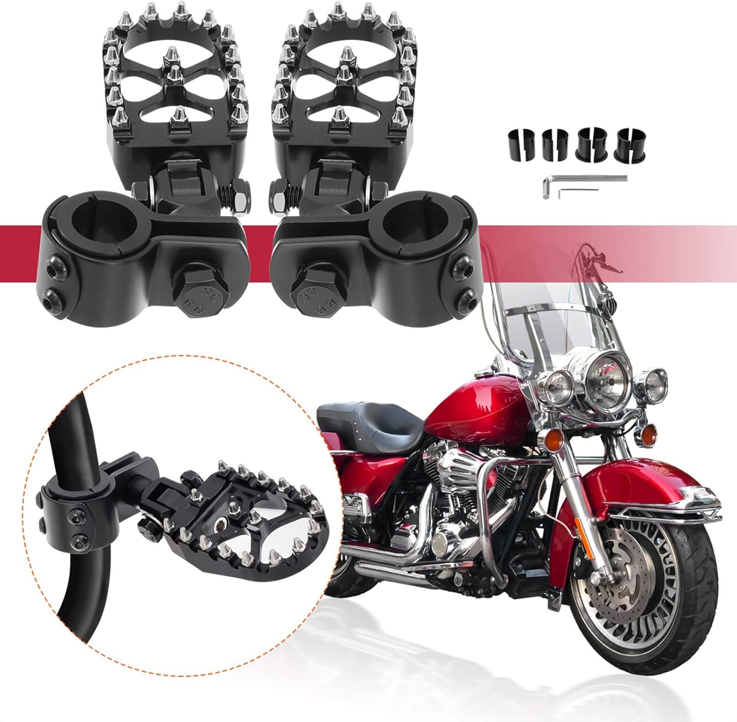 Motorcycle Foot Peg Pedals，Highway Footrest, 1.25 inch Crash Bars Footpegs Fit for Harley Touring Honda Kawasaki Suzuki Yamaha (Short Size)