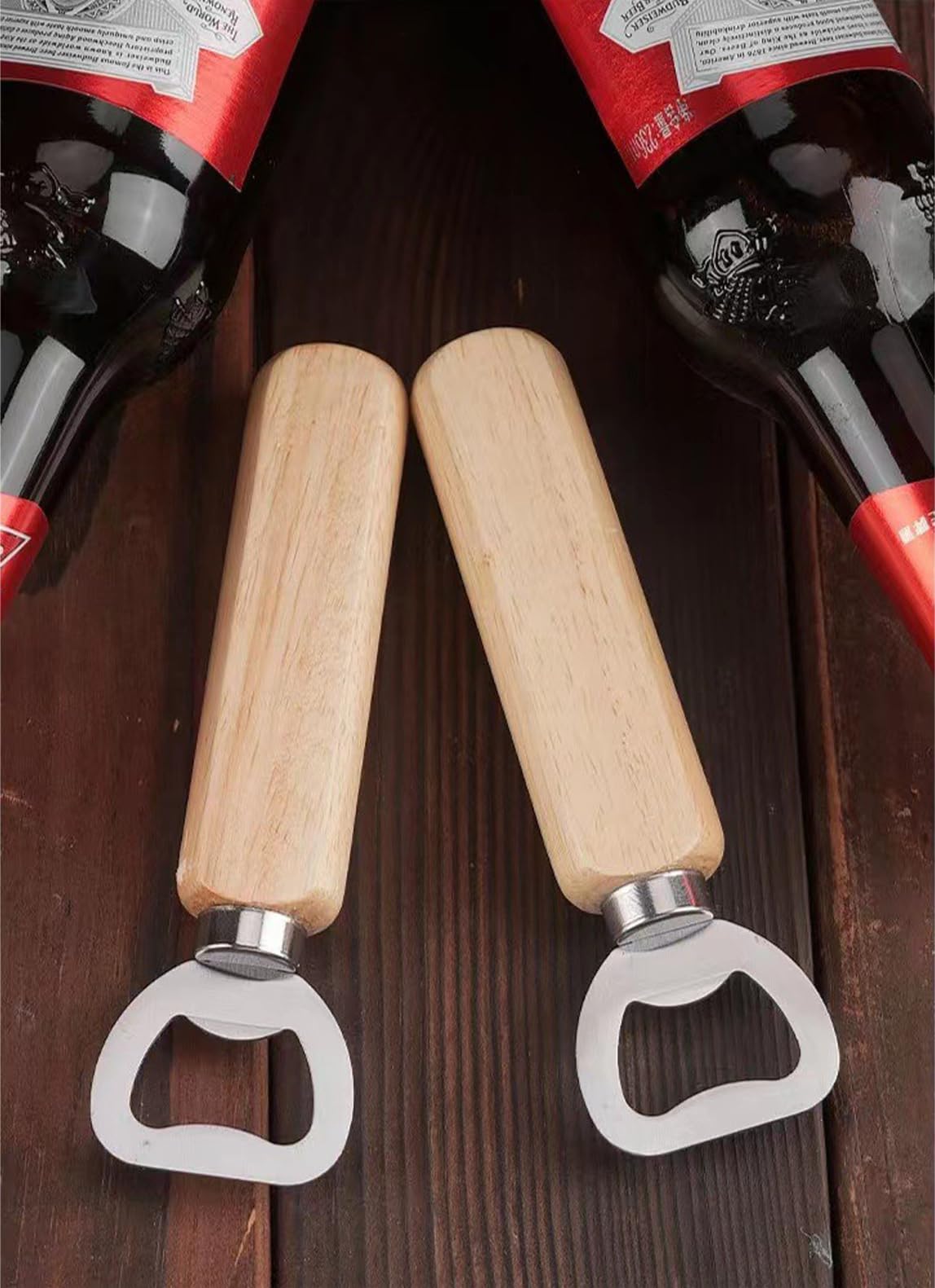 4 Flaschenöffner Aus Holz & Edelstahl – Gravierbar, 14 Cm, DIY Geschenk Für Männer